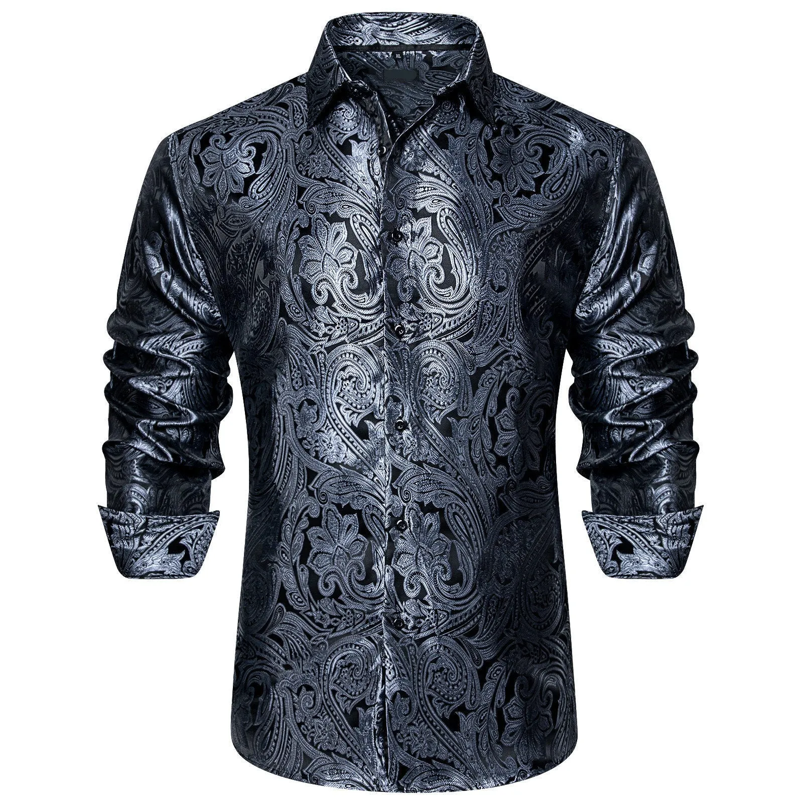 Ties2you Mens Charcoal Grey Shirt Paisley Button Down Long Sleeve Shirt for Party sold by Ties2You