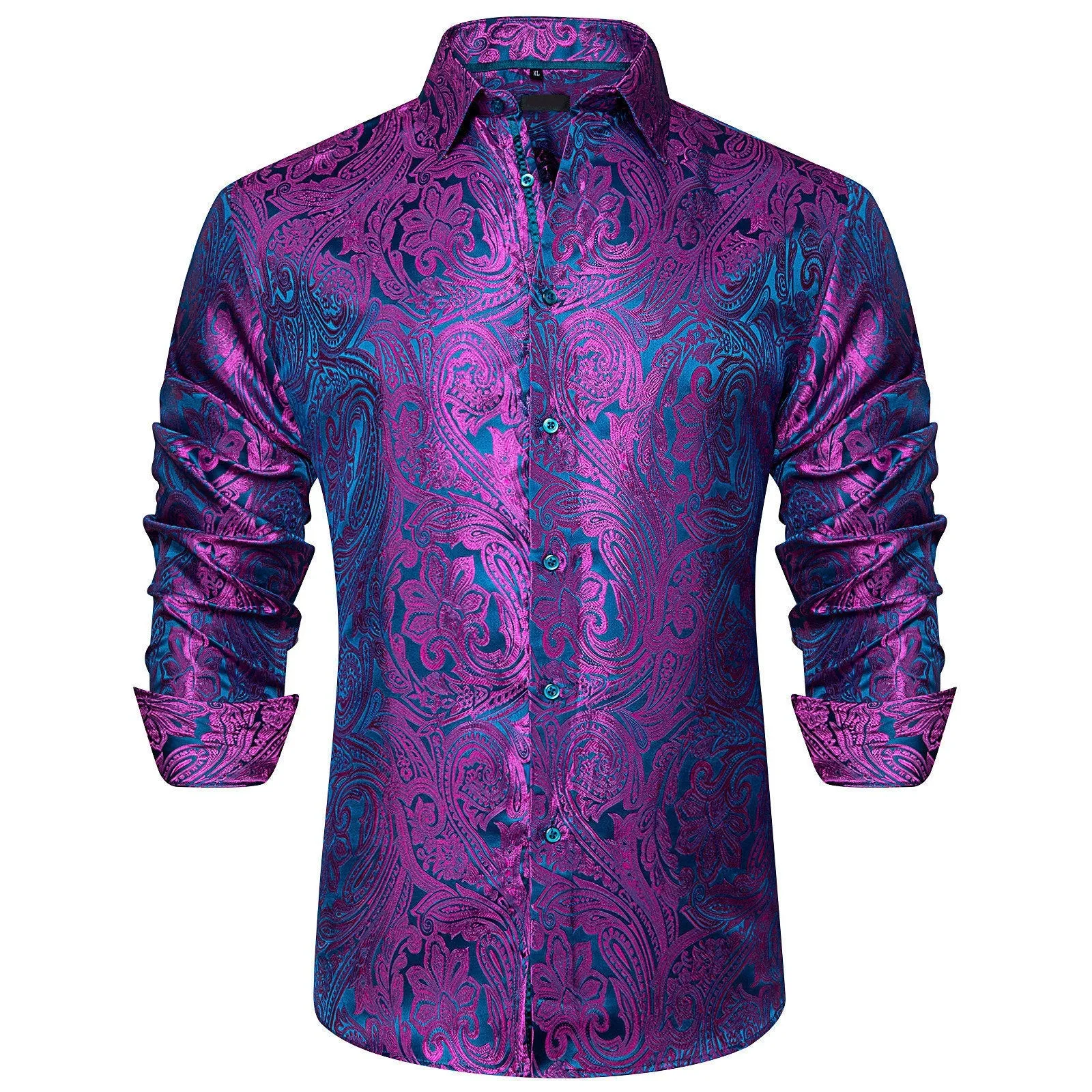 Ties2you Purple Shirt Casual Paisley Long Sleeve Silk Men's Shirt For Party sold by Ties2You