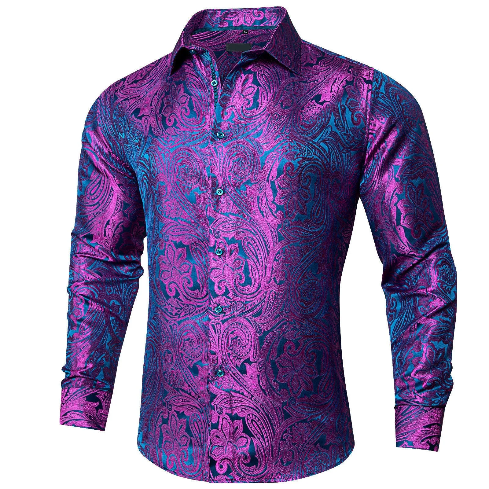 Ties2you Purple Shirt Casual Paisley Long Sleeve Silk Men's Shirt For Party sold by Ties2You product image thumbnail 2