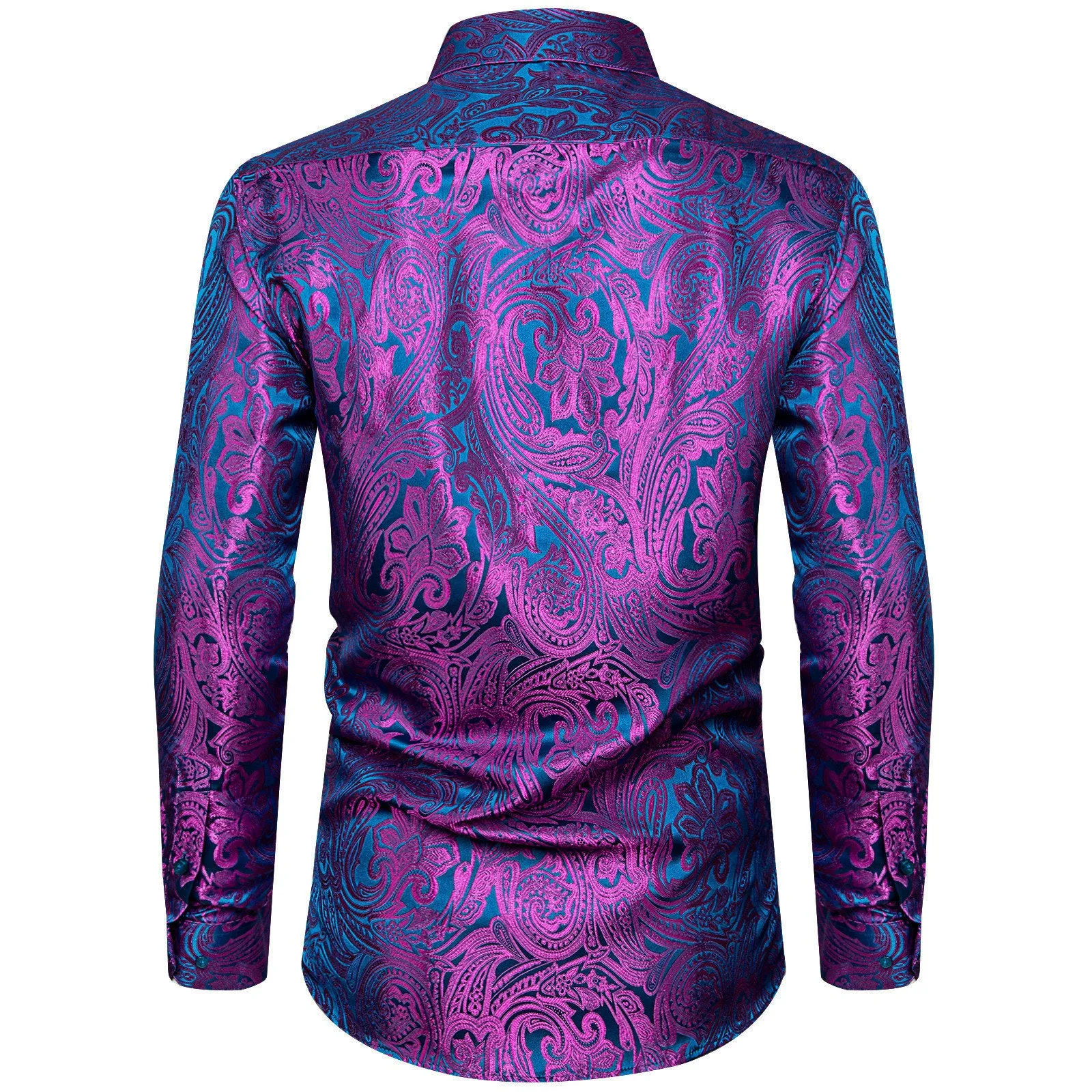 Ties2you Purple Shirt Casual Paisley Long Sleeve Silk Men's Shirt For Party sold by Ties2You product image thumbnail 3
