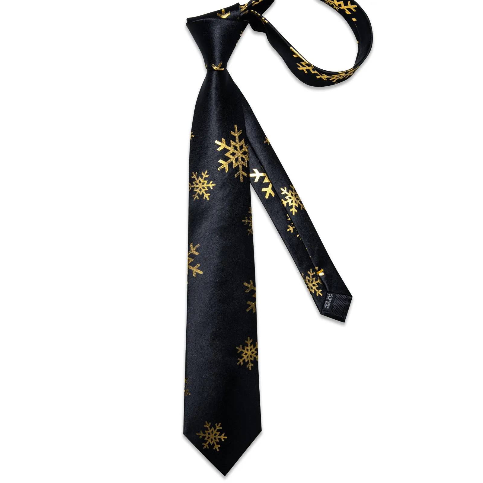 Ties2you Black Necktie for Men Snowflake Silk Christmas Tie Hanky Cufflinks Set for Party sold by Ties2You product image thumbnail 5