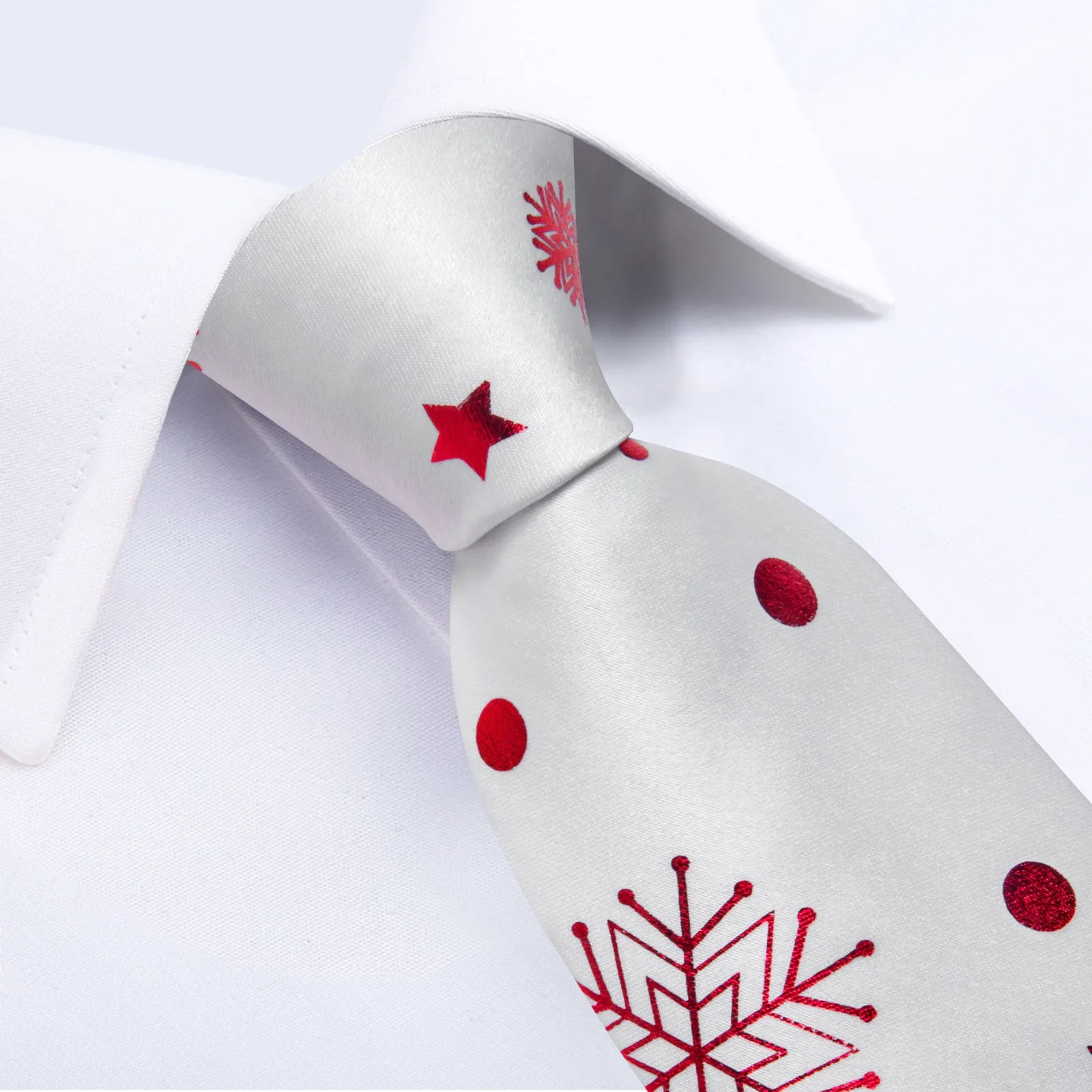 Ties2you White Christmas Necktie for Men Snowflake Silk Tie Hanky Cufflinks Set sold by Ties2You product image thumbnail 3