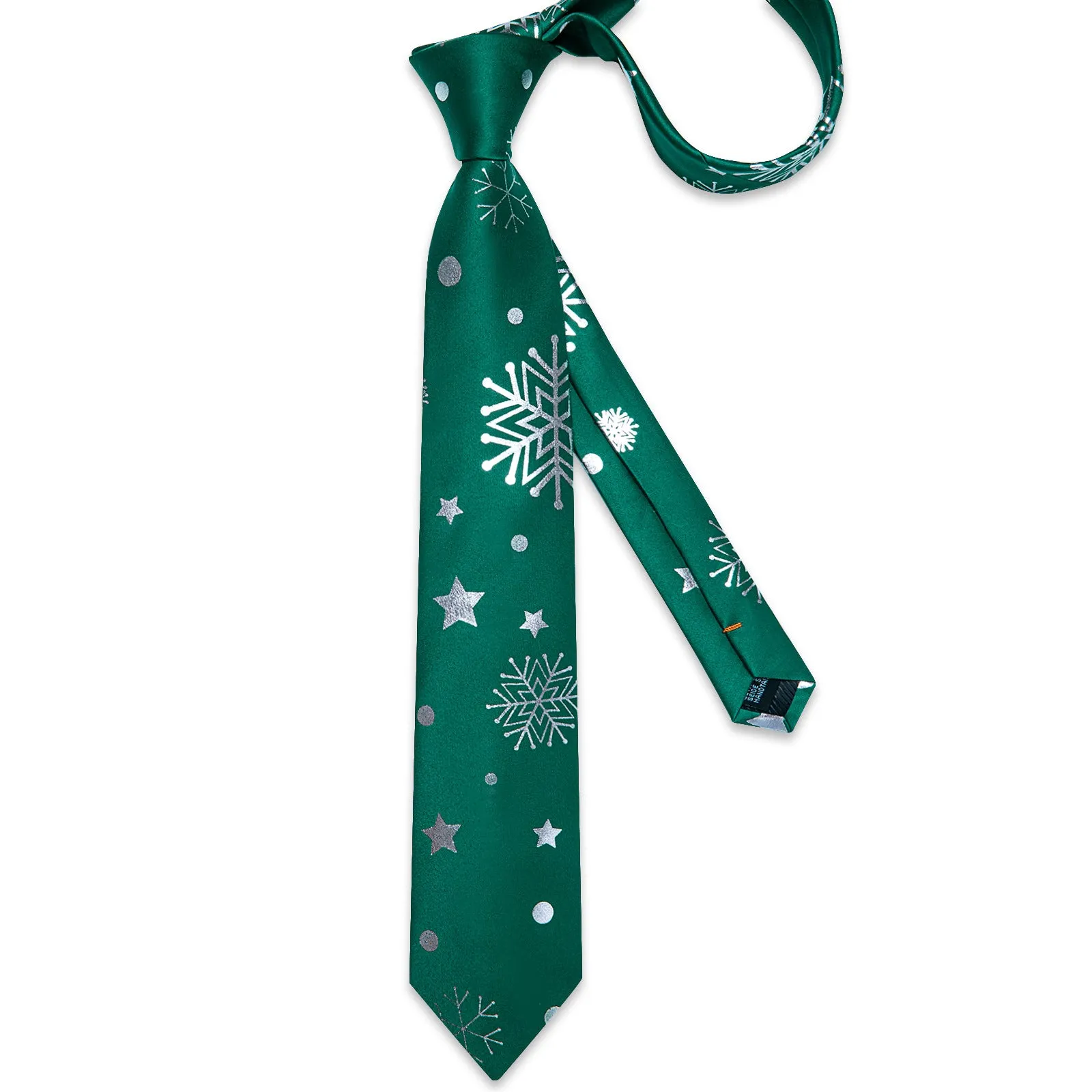 Ties2you Hunter Green Necktie Christmas Snowflake Silk Tie Pocket Square Cufflinks Set sold by Ties2You product image thumbnail 5