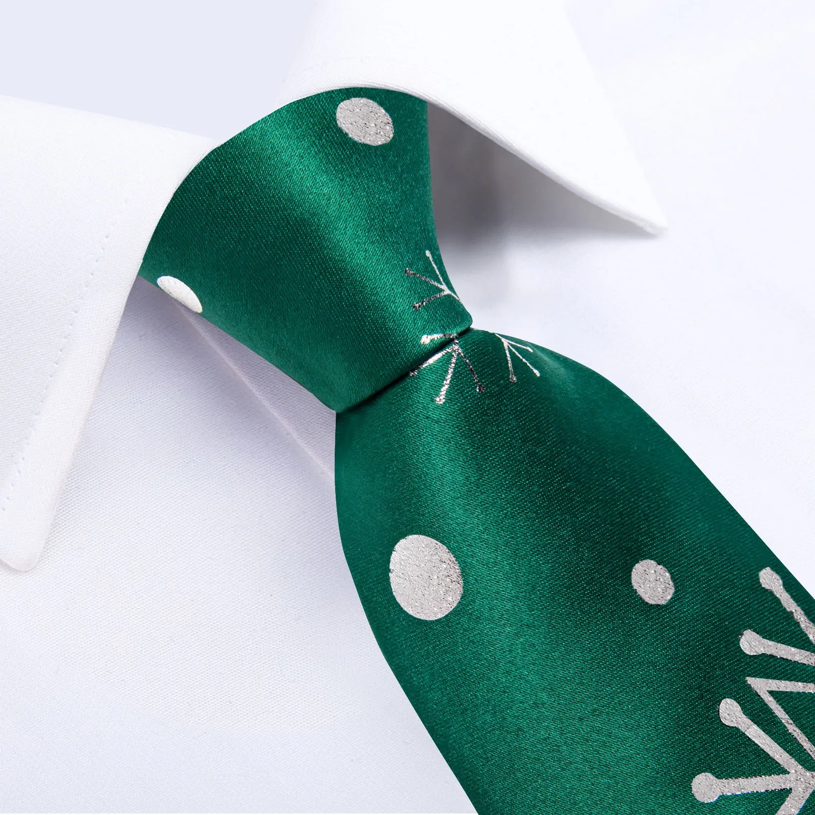 Ties2you Hunter Green Necktie Christmas Snowflake Silk Tie Pocket Square Cufflinks Set sold by Ties2You product image thumbnail 3