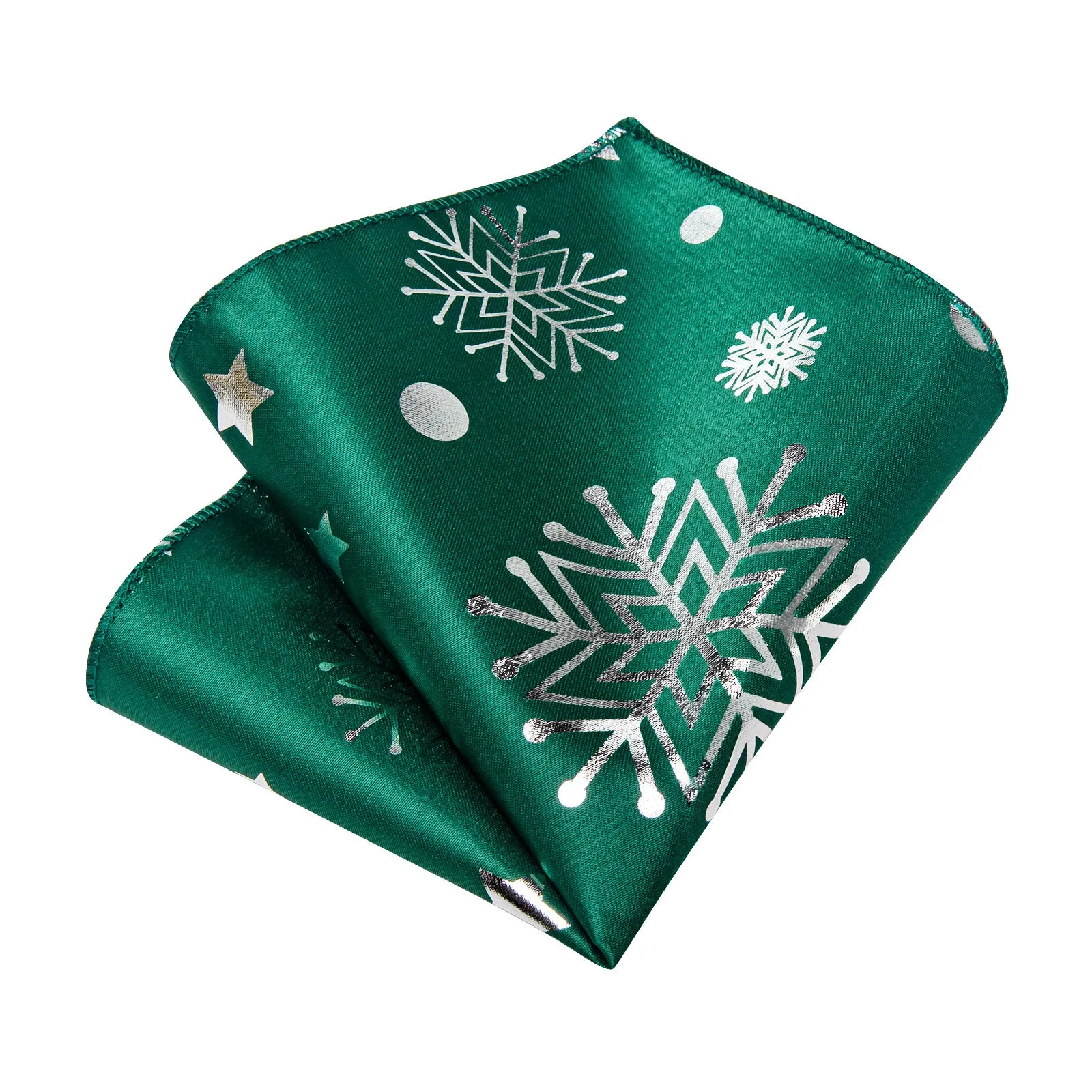 Ties2you Hunter Green Necktie Christmas Snowflake Silk Tie Pocket Square Cufflinks Set sold by Ties2You product image thumbnail 4