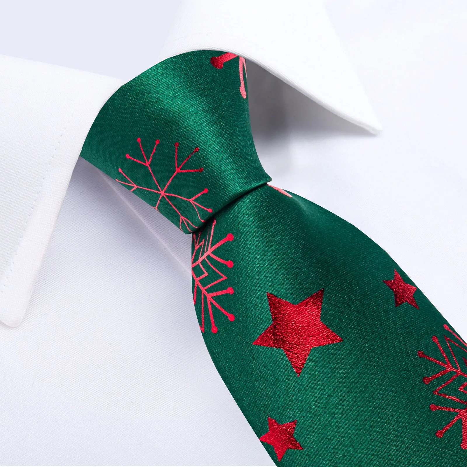 Ties2you Christmas Necktie Hunter Green Snowflake Tie Handkerchief Cufflinks Set sold by Ties2You product image thumbnail 3