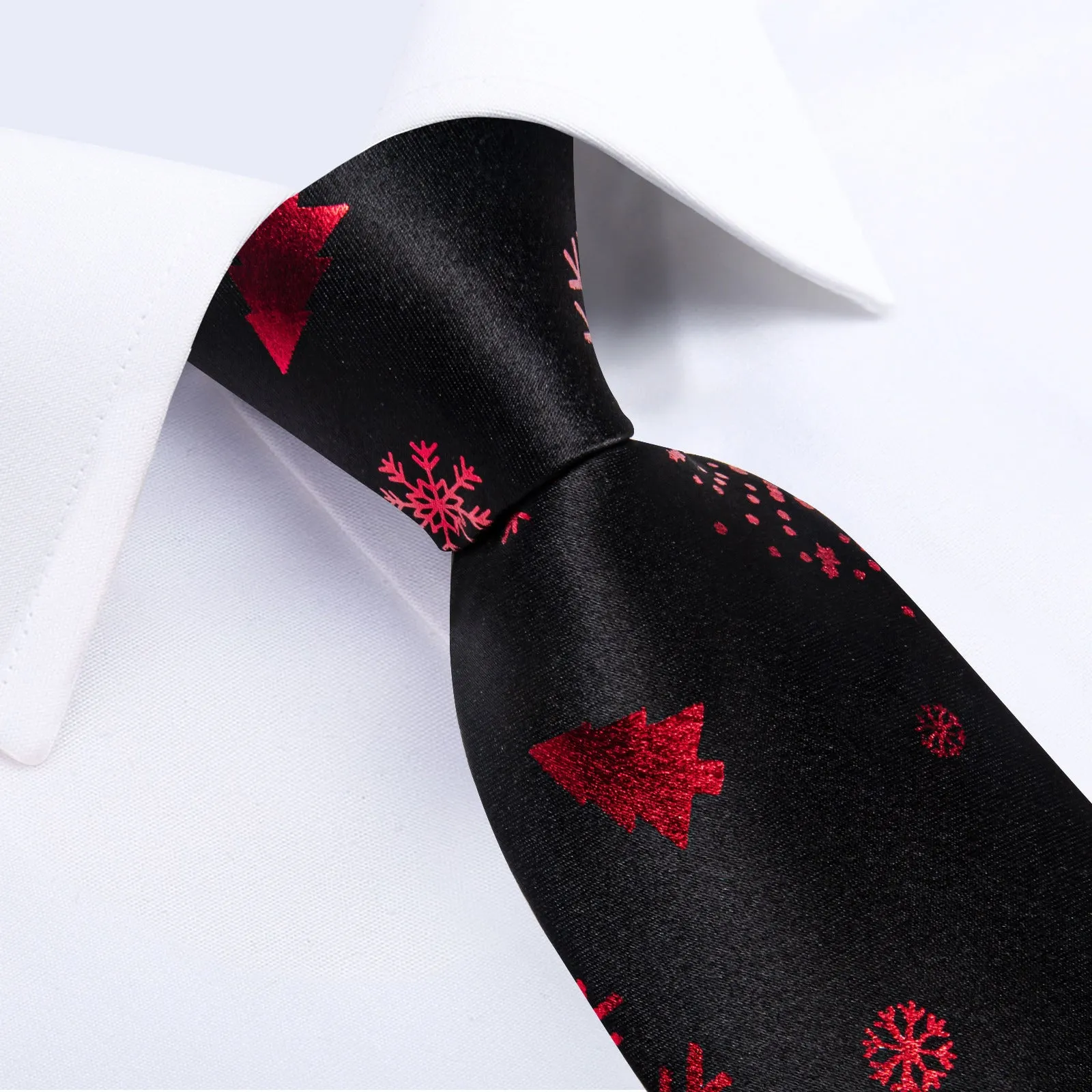 Ties2you Christmas Necktie Black Silk Snowflake Tie Handkerchief Cufflinks Set for Holiday sold by Ties2You product image thumbnail 3