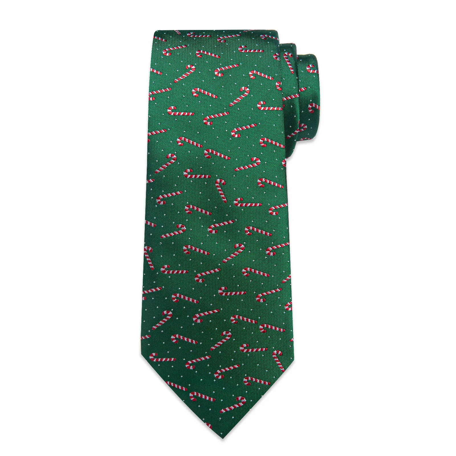 Ties2you Christmas Necktie Silk Hunter Green Candy Cane Tie Handkerchief Cufflinks Set sold by Ties2You product image thumbnail 5