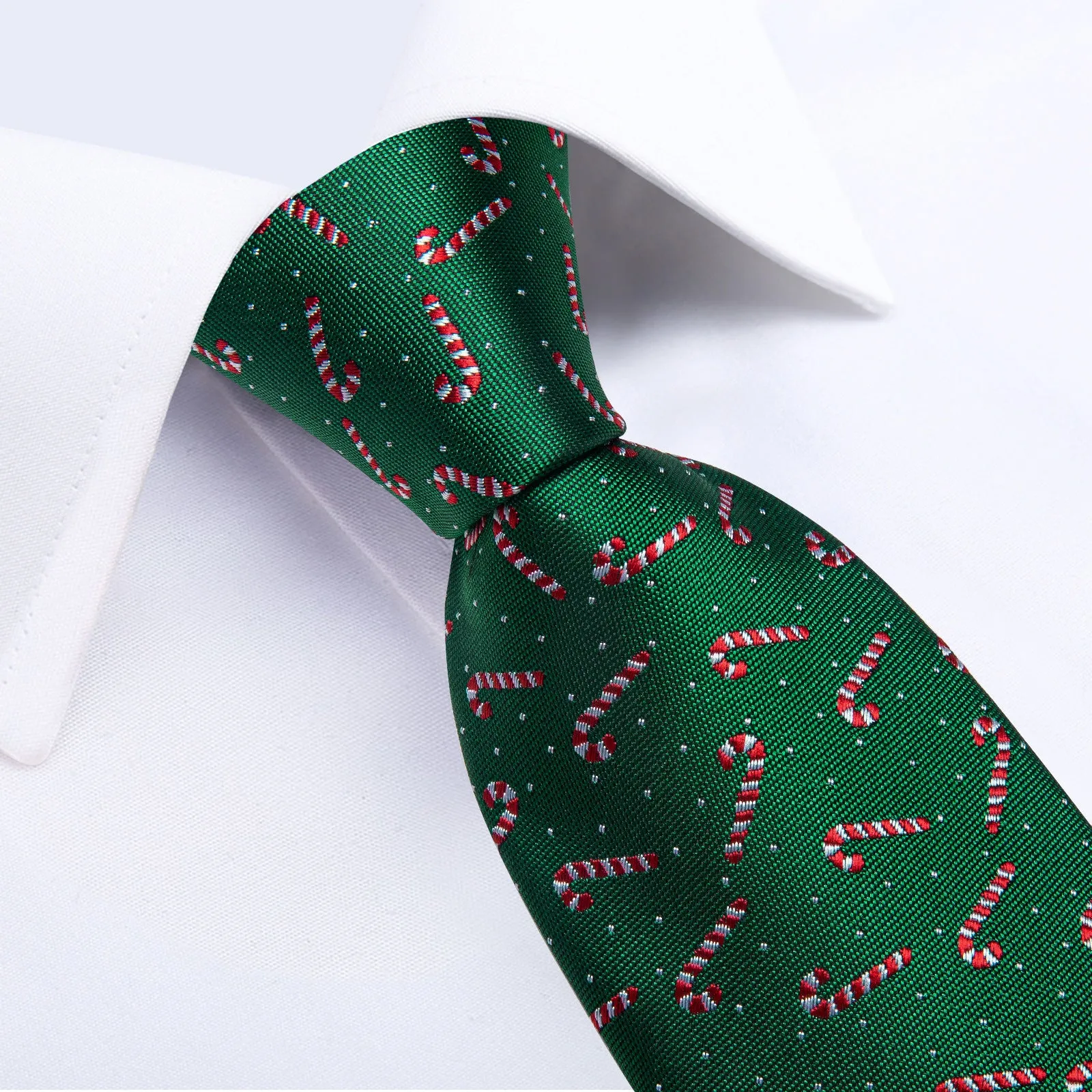 Ties2you Christmas Necktie Silk Hunter Green Candy Cane Tie Handkerchief Cufflinks Set sold by Ties2You product image thumbnail 3