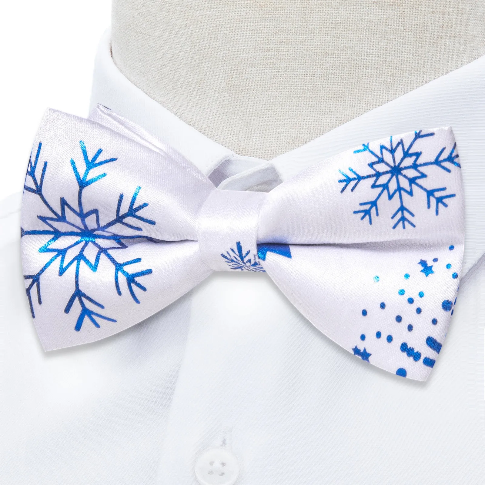 Ties2you Mens Pre-tied Christmas Bowtie White Snowflake Silk Bow Tie Pocket Square Cufflinks Set sold by Ties2You product image thumbnail 3