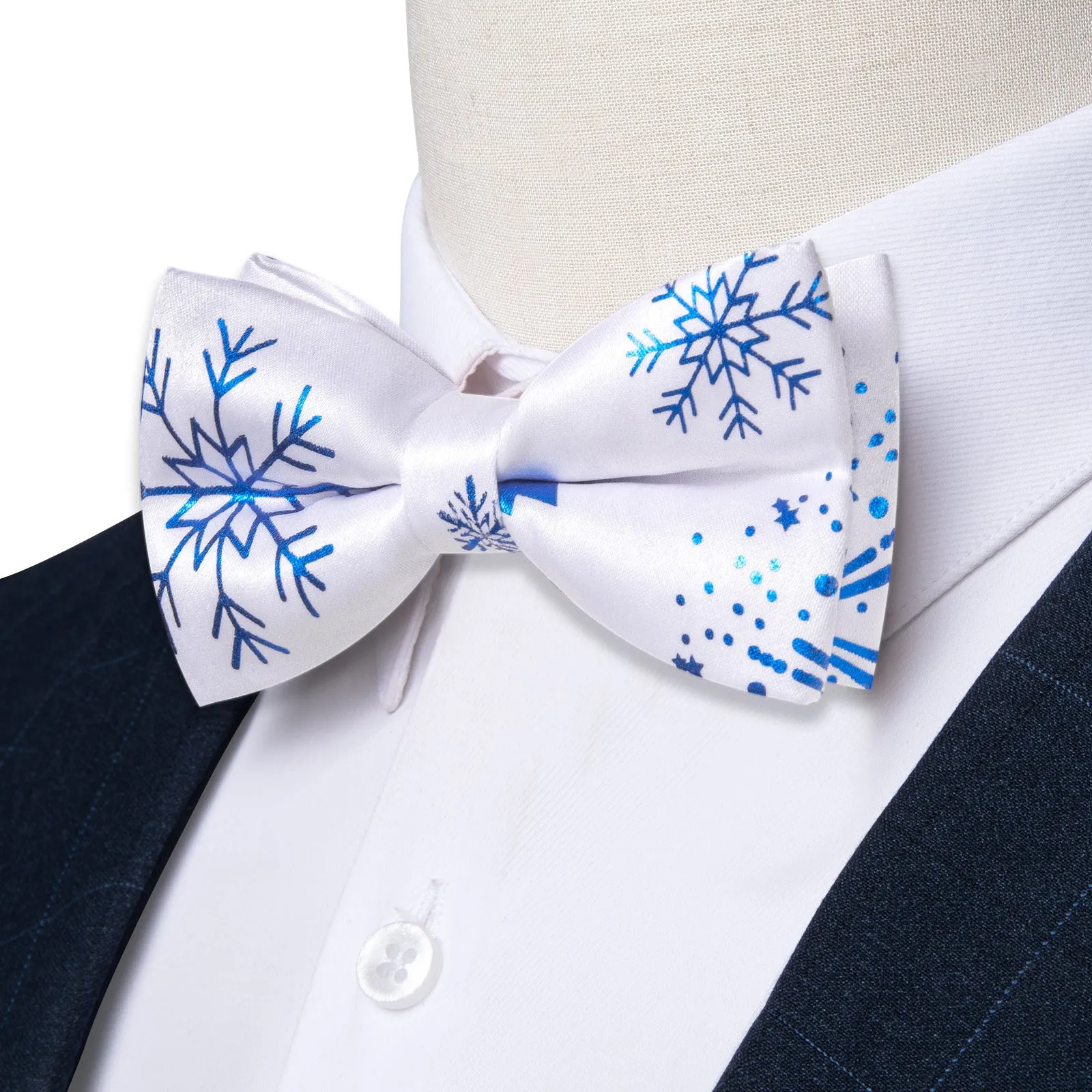 Ties2you Mens Pre-tied Christmas Bowtie White Snowflake Silk Bow Tie Pocket Square Cufflinks Set sold by Ties2You product image thumbnail 5