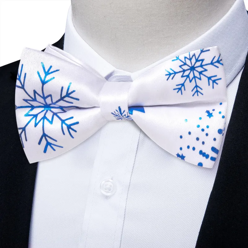 Ties2you Mens Pre-tied Christmas Bowtie White Snowflake Silk Bow Tie Pocket Square Cufflinks Set sold by Ties2You
