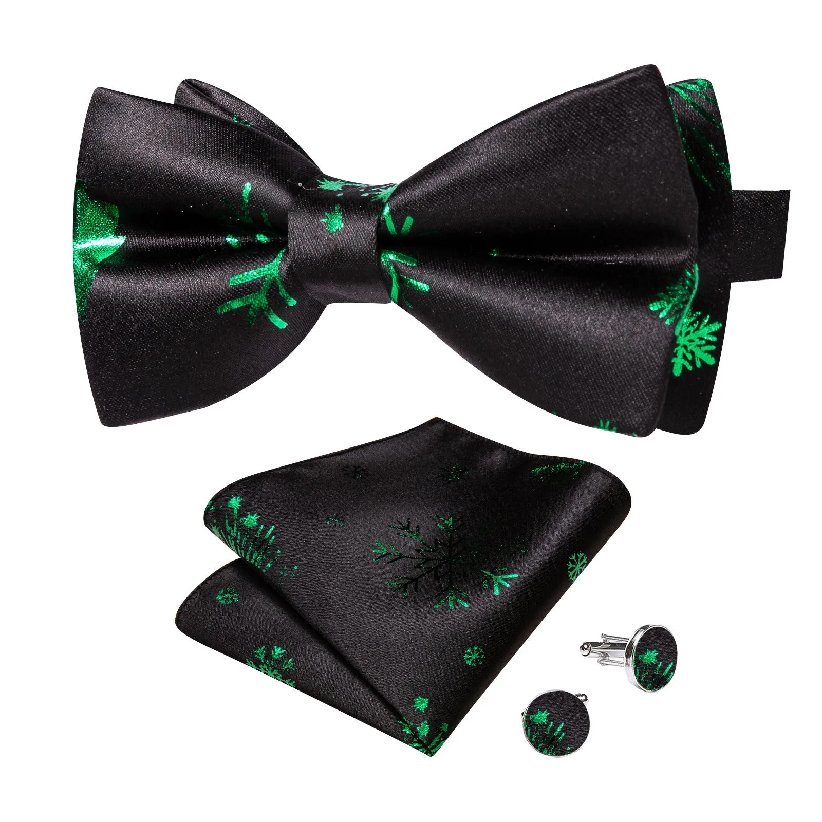 Ties2you Black Christmas Bowtie Snowflake Pre-tied Bow Tie Pocket Square Cufflinks Set sold by Ties2You product image thumbnail 5
