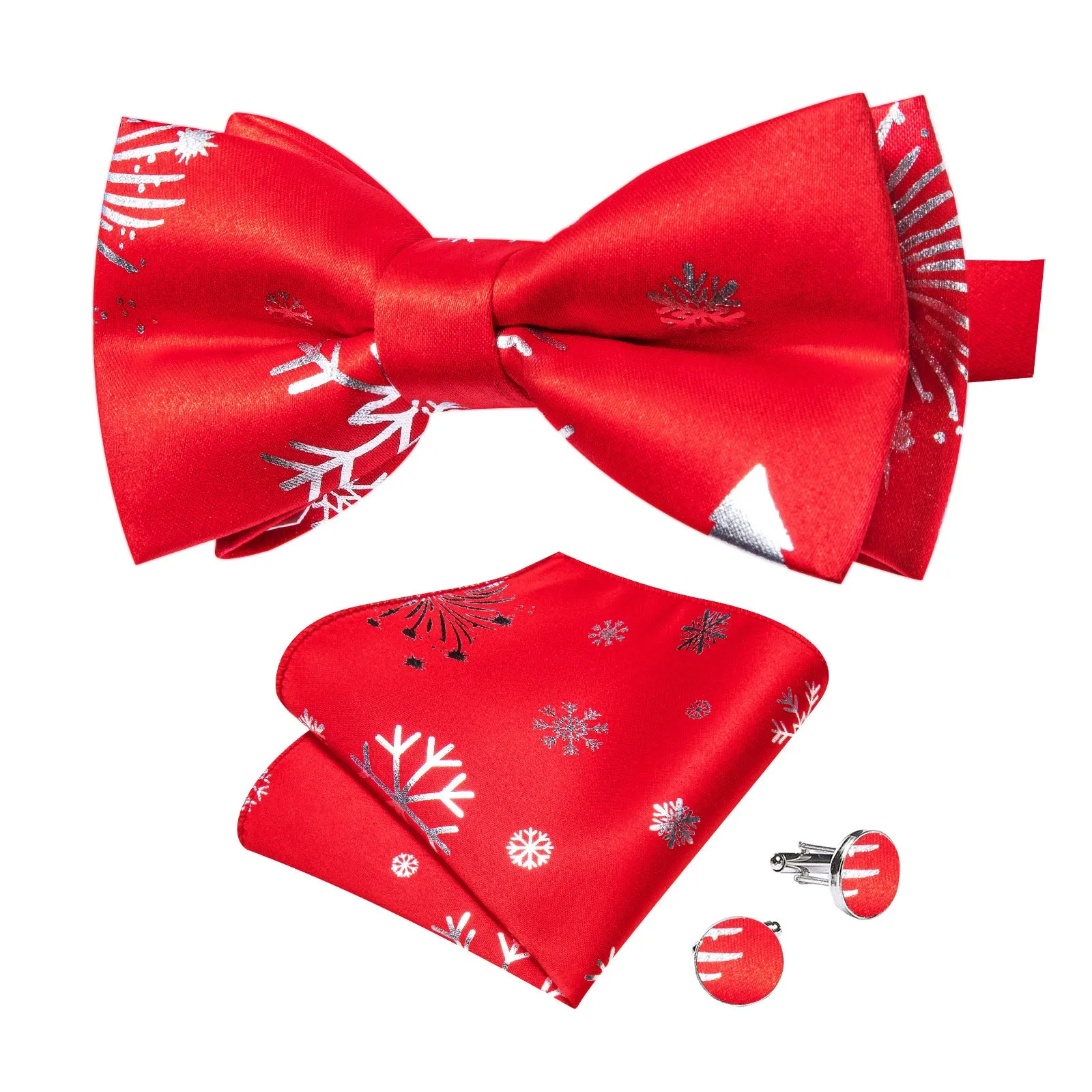 Ties2you Silk Snowflake Bow Tie for Men Christmas Pre-tied Bowtie Hanky Cufflinks Set sold by Ties2You product image thumbnail 4