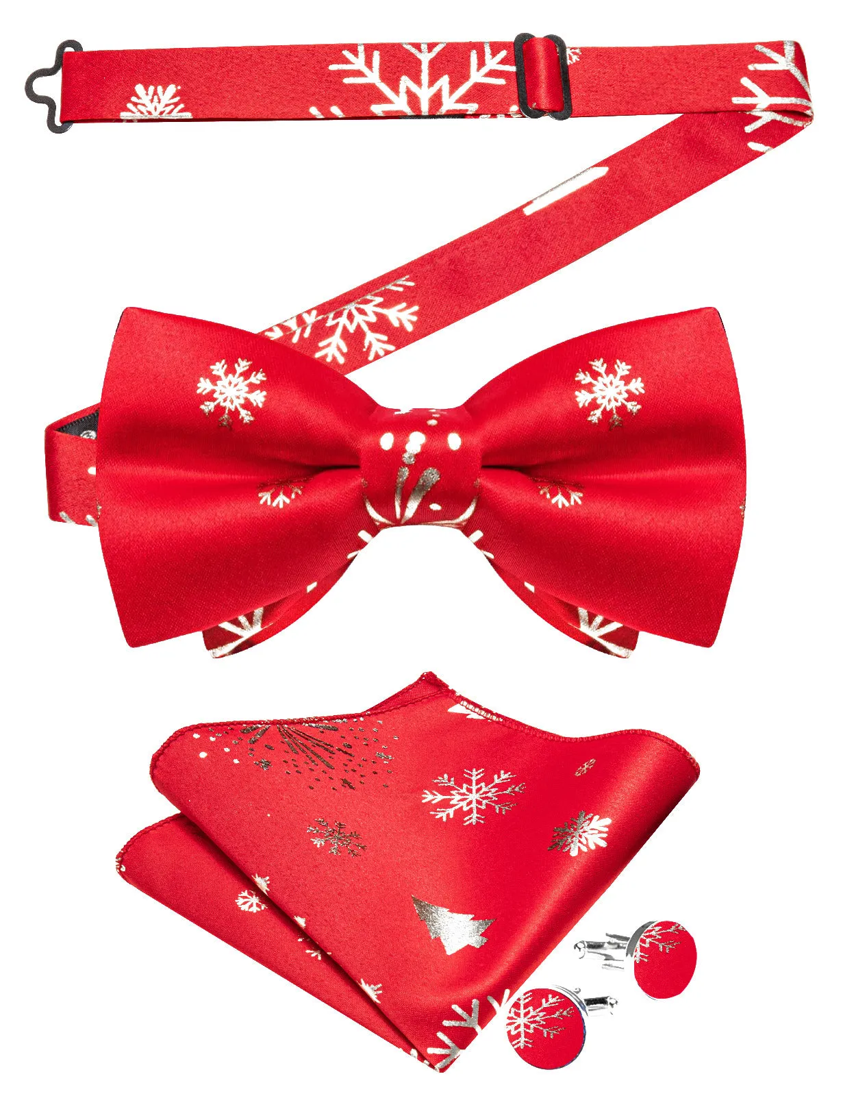 Ties2you Silk Snowflake Bow Tie for Men Christmas Pre-tied Bowtie Hanky Cufflinks Set sold by Ties2You product image thumbnail 5