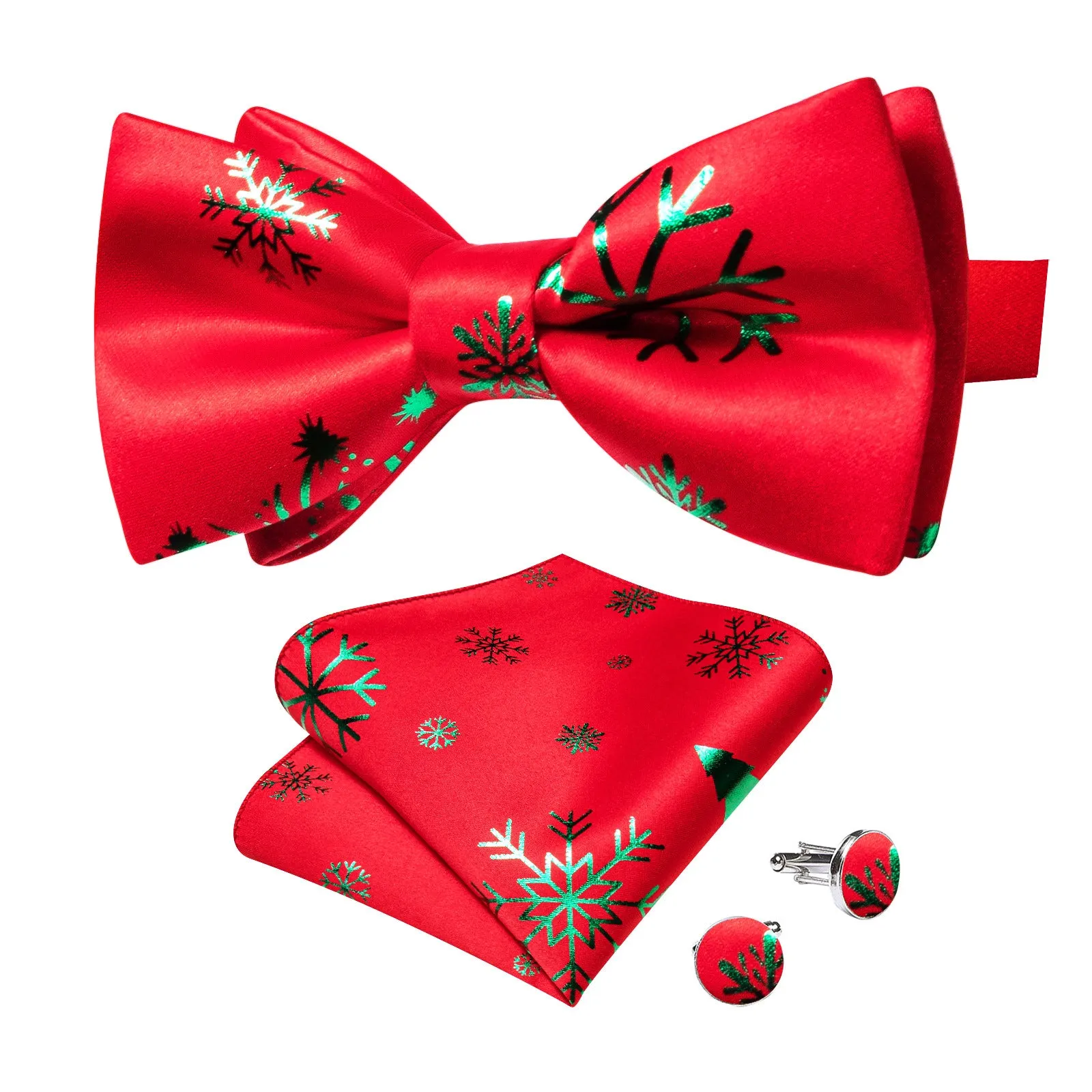 Ties2you Christmas Snowflake Bow Tie Pre-tied Bowtie Hanky Cufflinks Set for Holiday sold by Ties2You product image thumbnail 2