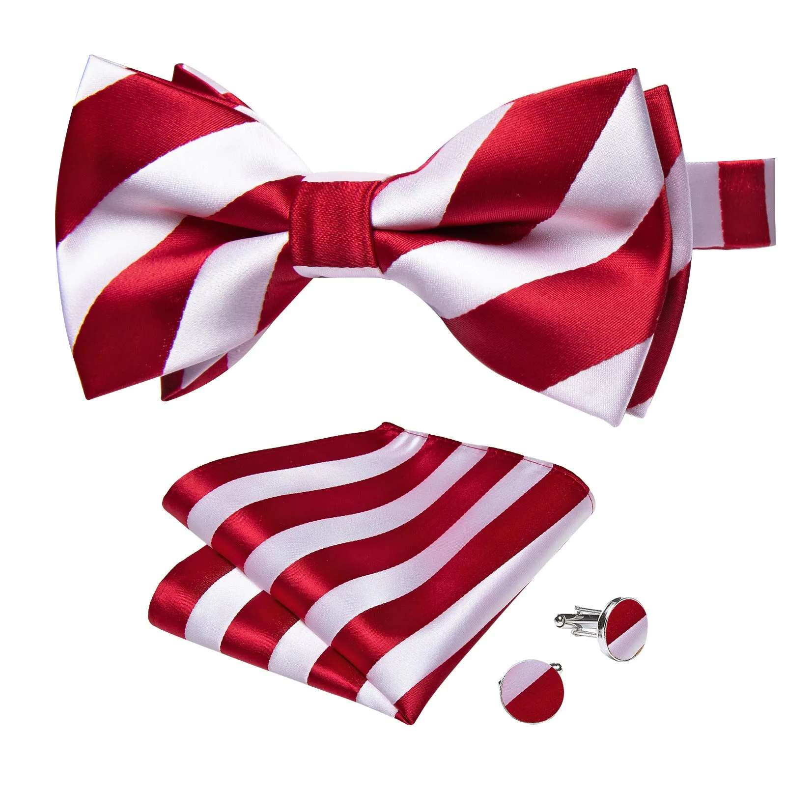 Ties2you Red Striped Bow Tie for Men Christmas Pre-tied Bowtie Hanky Cufflinks Set sold by Ties2You product image thumbnail 2