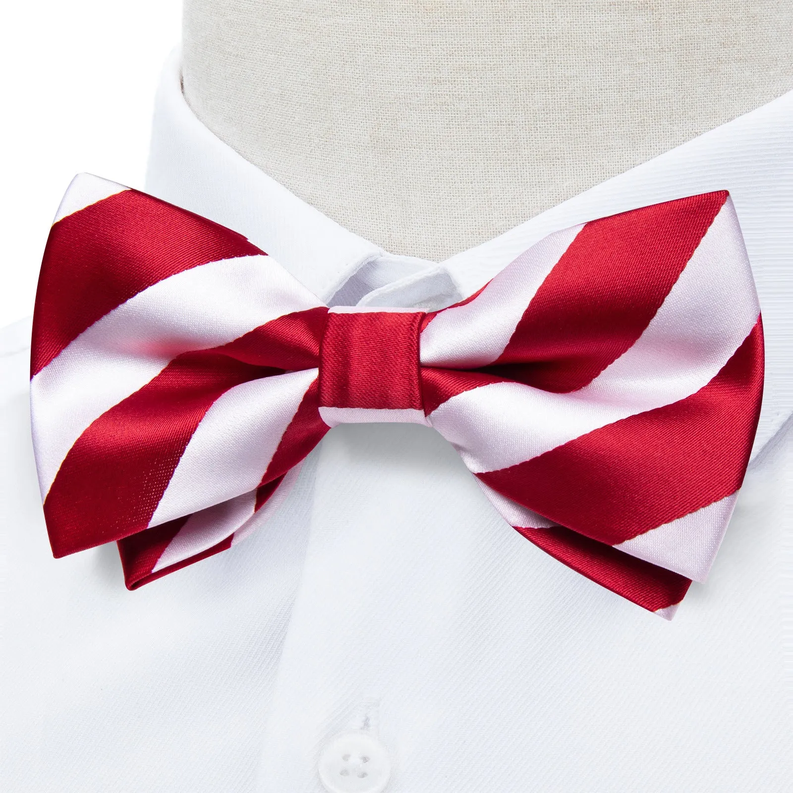Ties2you Red Striped Bow Tie for Men Christmas Pre-tied Bowtie Hanky Cufflinks Set sold by Ties2You product image thumbnail 3