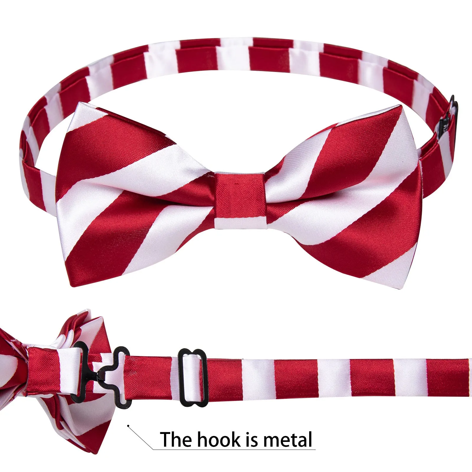 Ties2you Red Striped Bow Tie for Men Christmas Pre-tied Bowtie Hanky Cufflinks Set sold by Ties2You product image thumbnail 5