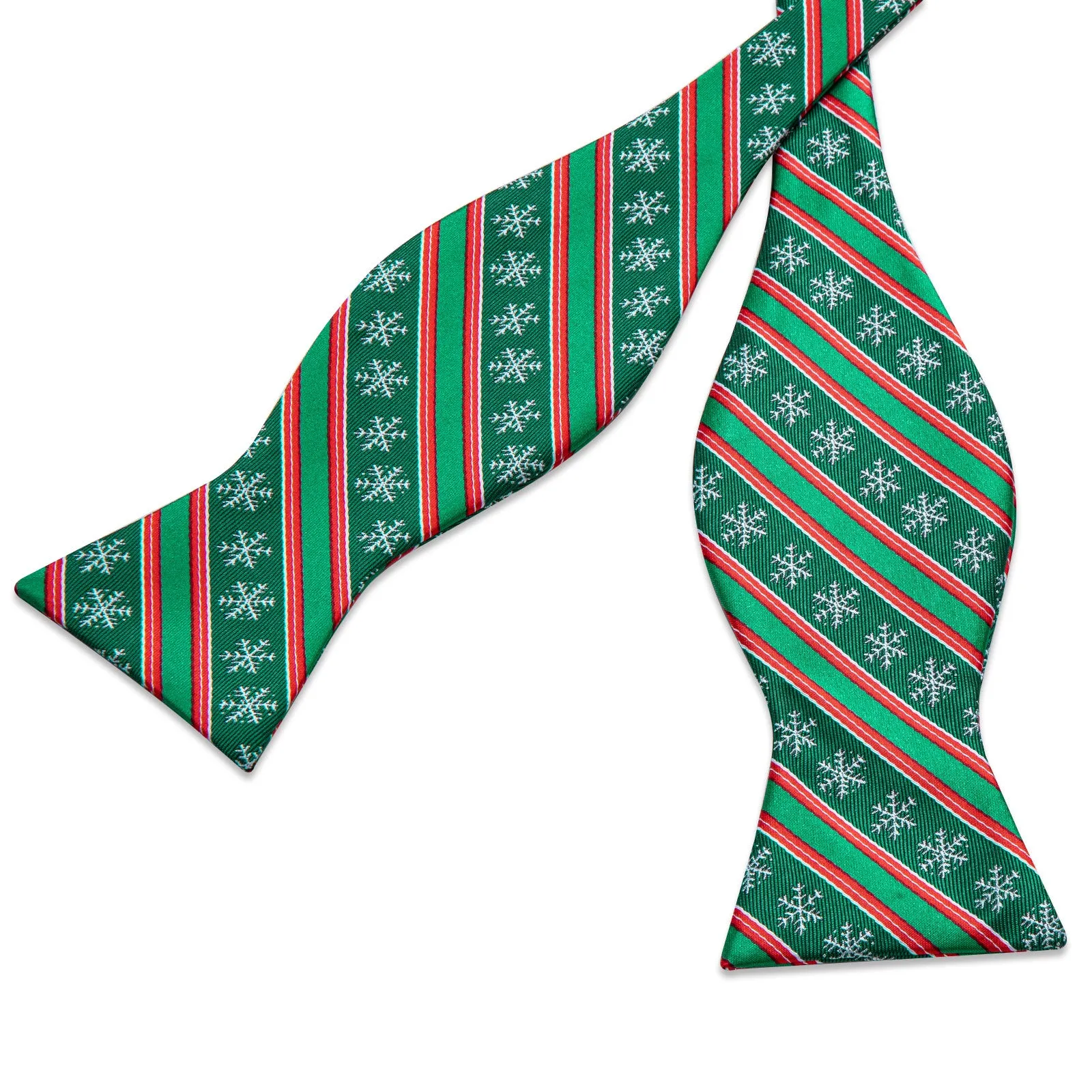 Ties2you Hunter Green Christmas Bow Tie Snowflake Mens Self-Tied Striped Bowtie Pocket Square Cufflinks Set sold by Ties2You product image thumbnail 4