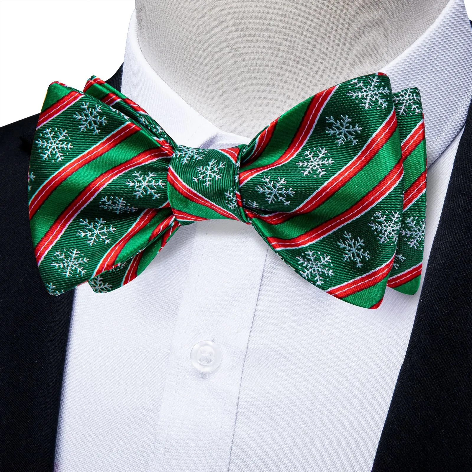 Ties2you Hunter Green Christmas Bow Tie Snowflake Mens Self-Tied Striped Bowtie Pocket Square Cufflinks Set sold by Ties2You