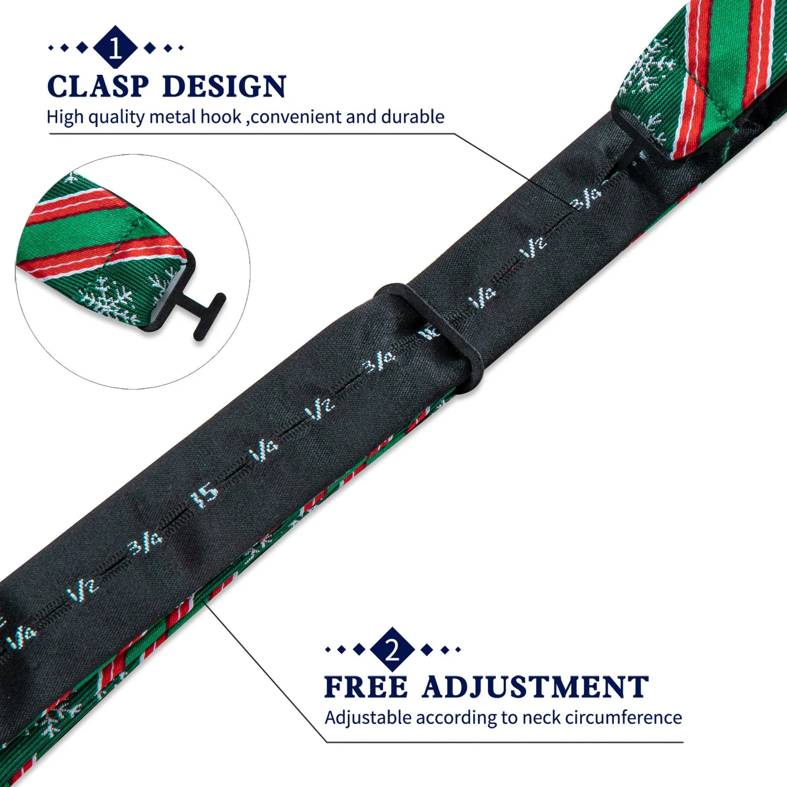 Ties2you Hunter Green Christmas Bow Tie Snowflake Mens Self-Tied Striped Bowtie Pocket Square Cufflinks Set sold by Ties2You product image thumbnail 5