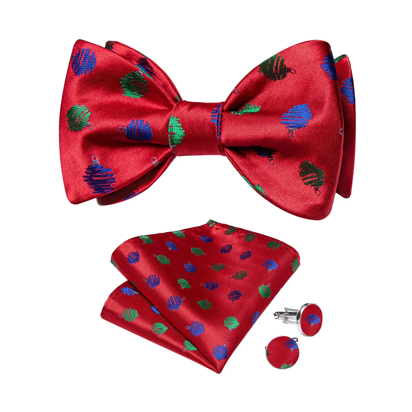 Ties2you Red Polka Dot Bow Tie Mens Christmas Silk Self-Tied Bowtie Pocket Square Cufflinks Set sold by Ties2You product image thumbnail 2
