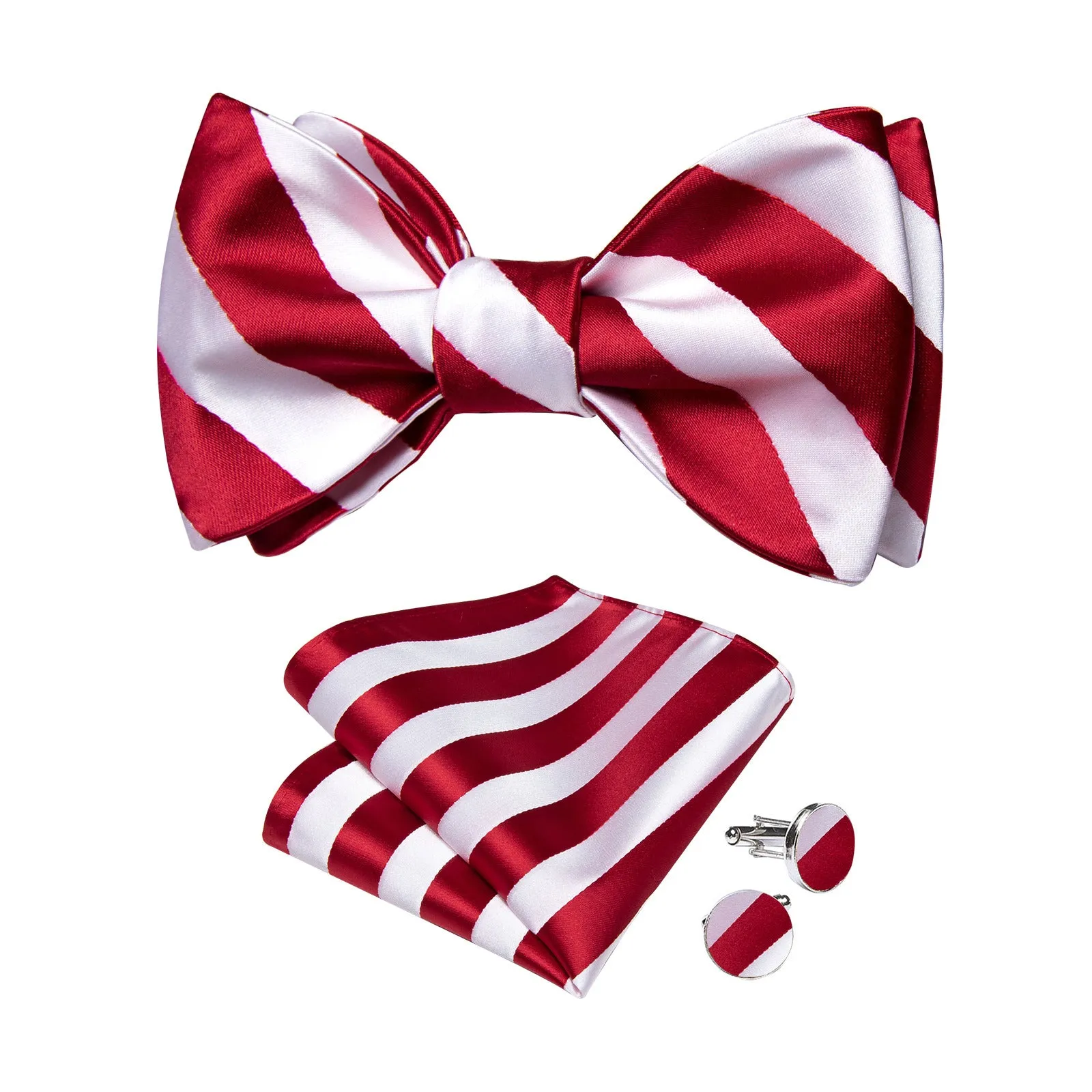 Ties2you Red Bow Tie Mens Striped Silk Self-Tied Bowtie Hanky Cufflinks Set for Christmas sold by Ties2You product image thumbnail 2