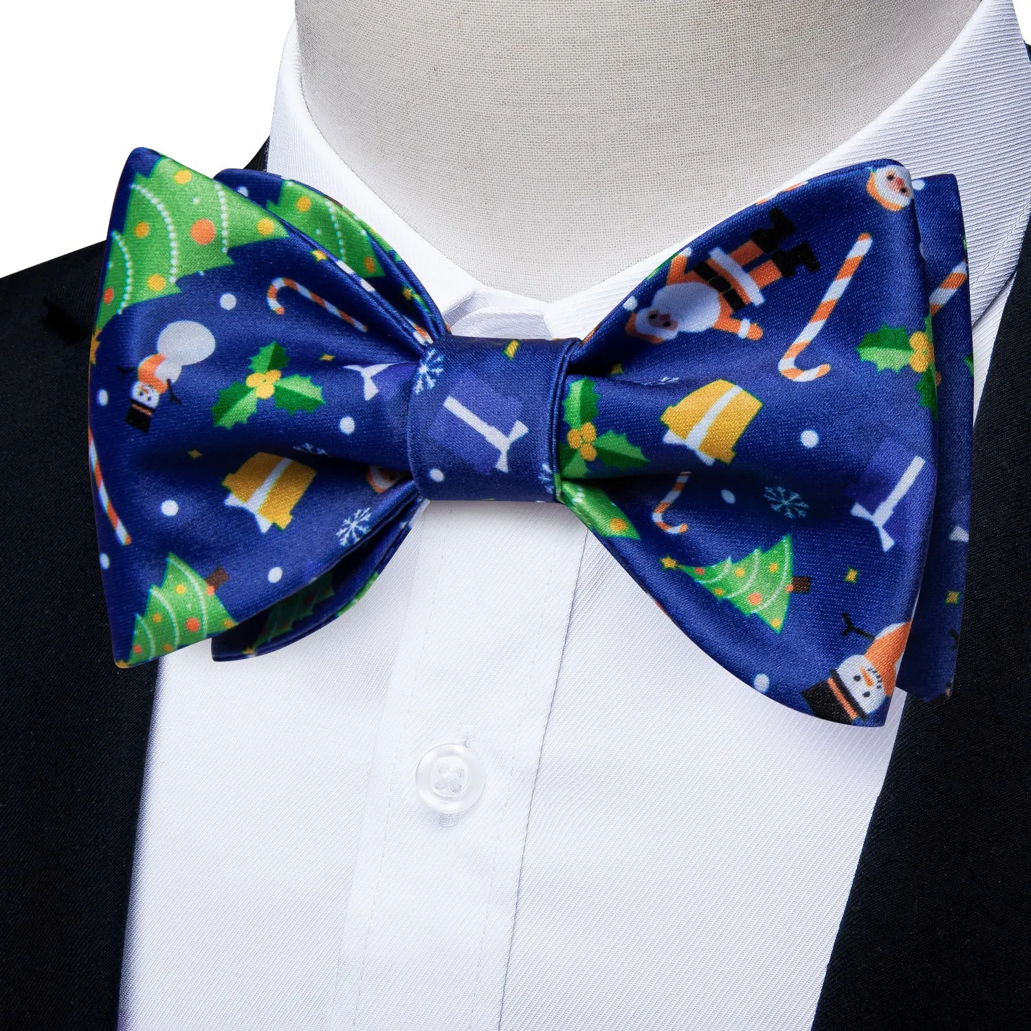 Ties2you Christmas Tree Bow Tie Mens Blue Self-Tied Bowtie Hanky Cufflinks Set for Party sold by Ties2You