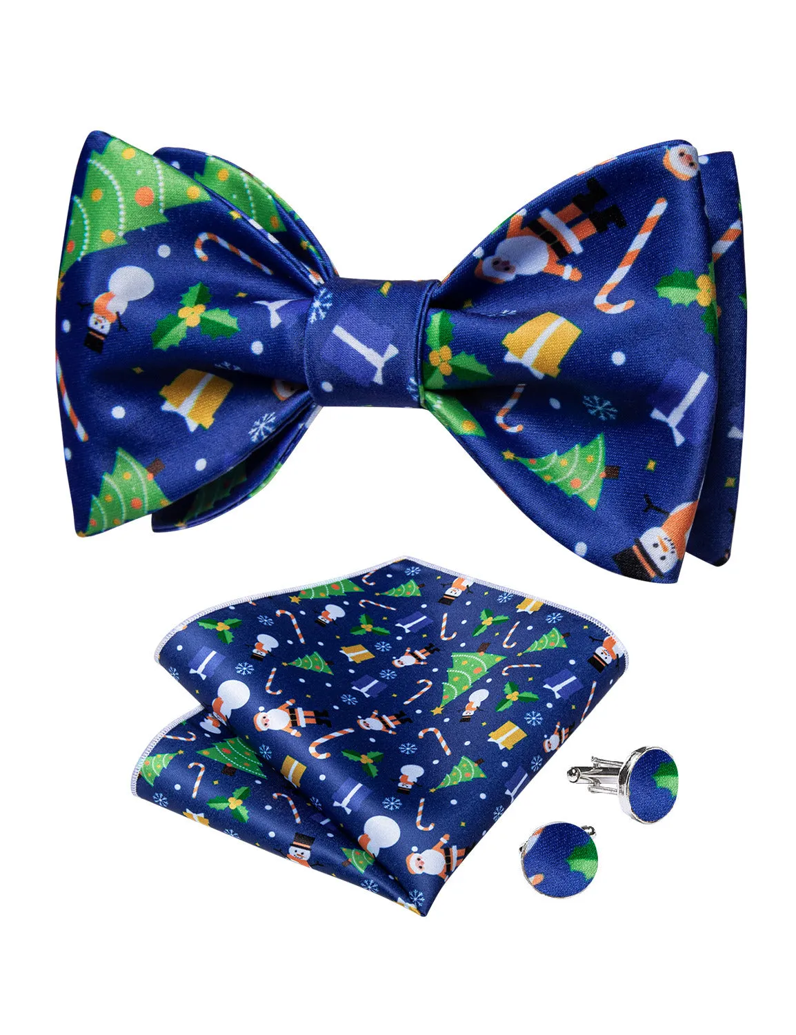 Ties2you Christmas Tree Bow Tie Mens Blue Self-Tied Bowtie Hanky Cufflinks Set for Party sold by Ties2You product image thumbnail 4