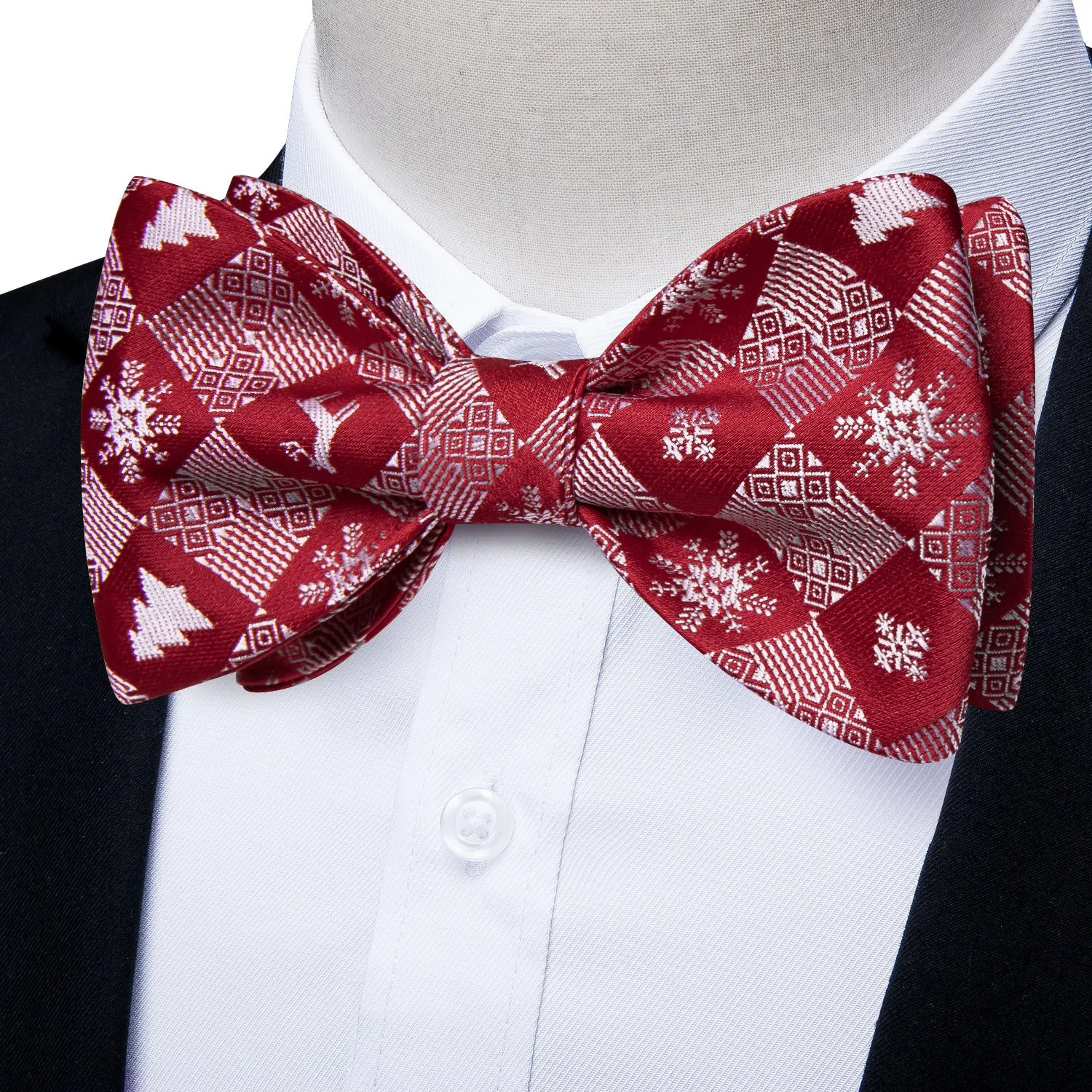 Ties2you Snowflake Bow Tie Mens Christmas Red Self-Tied Bowtie Hanky Cufflinks Set sold by Ties2You