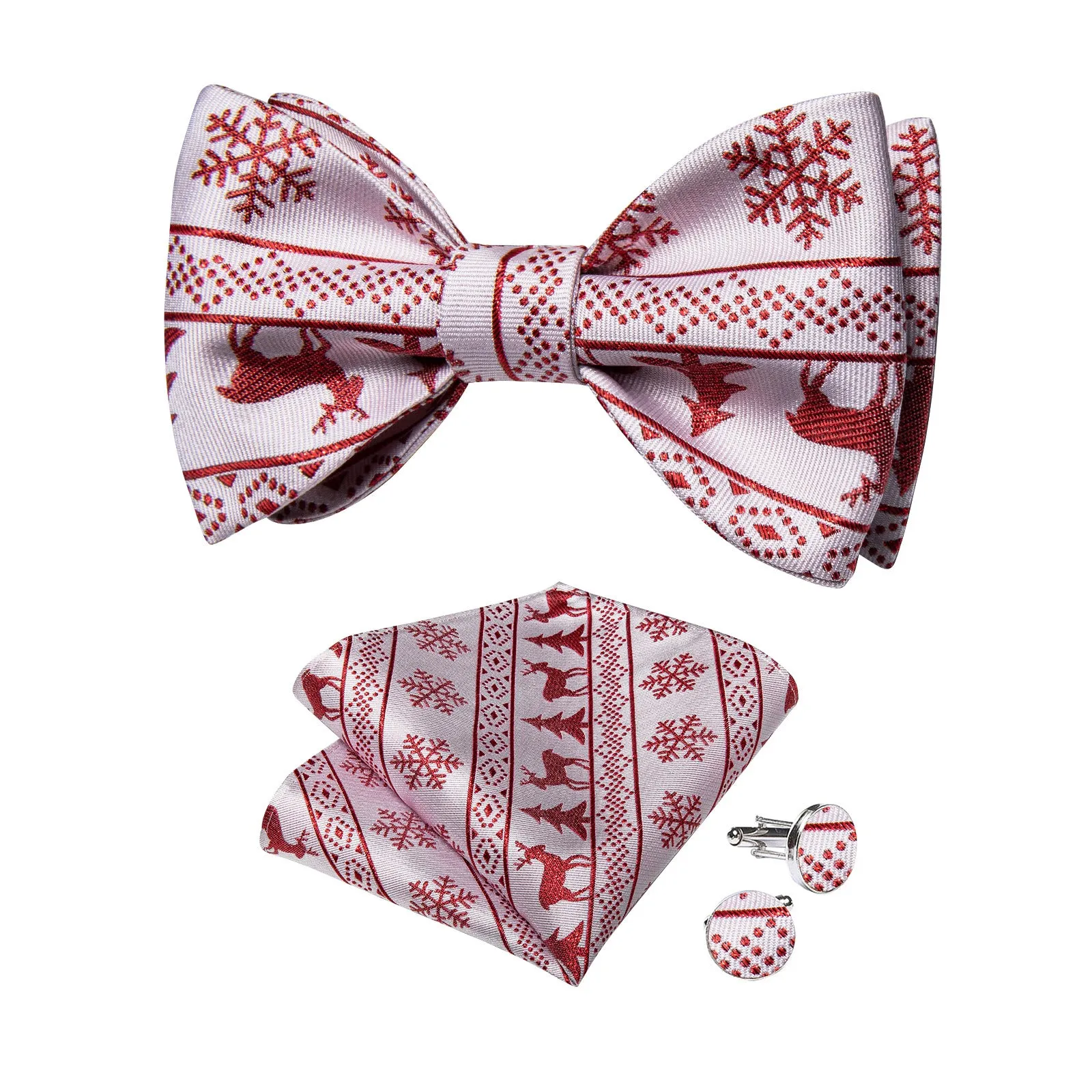 Ties2you Mens Christmas Bow Tie White Reindeer Self-Tied Bowtie Pocket Square Cufflinks Set sold by Ties2You product image thumbnail 5