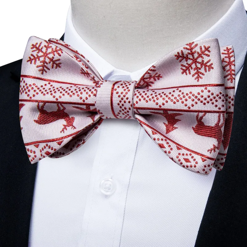 Ties2you Mens Christmas Bow Tie White Reindeer Self-Tied Bowtie Pocket Square Cufflinks Set sold by Ties2You