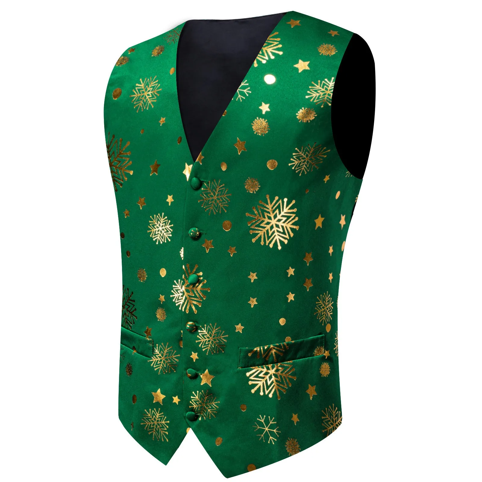 Ties2you Christmas Vest Mens Green Snowflake V-Neck Dress Waistcoat Necktie Pocket Square Cufflinks Set sold by Ties2You product image thumbnail 5