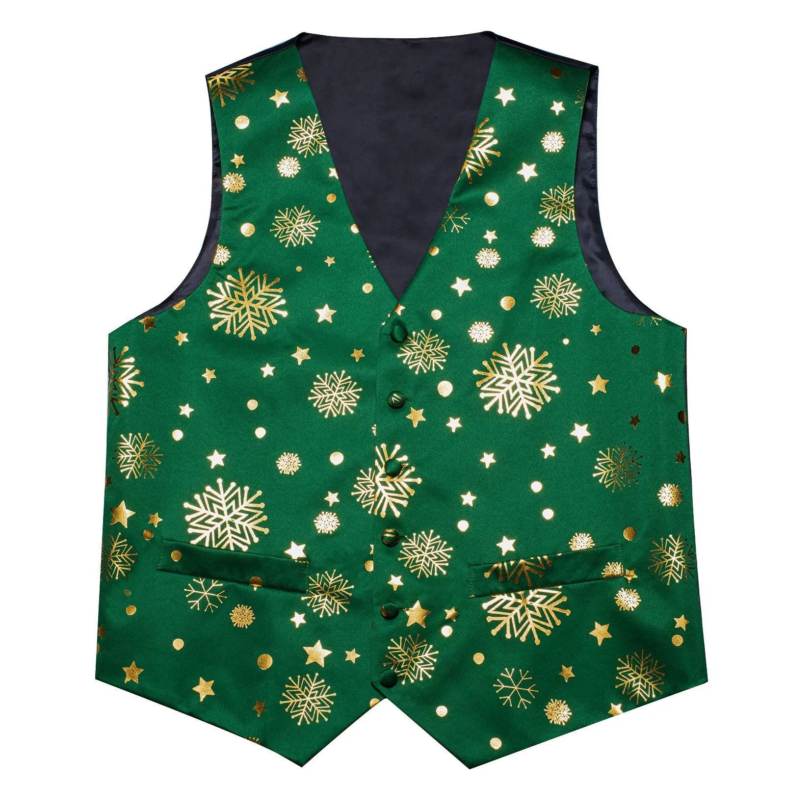 Ties2you Christmas Vest Mens Green Snowflake V-Neck Dress Waistcoat Necktie Pocket Square Cufflinks Set sold by Ties2You product image thumbnail 4