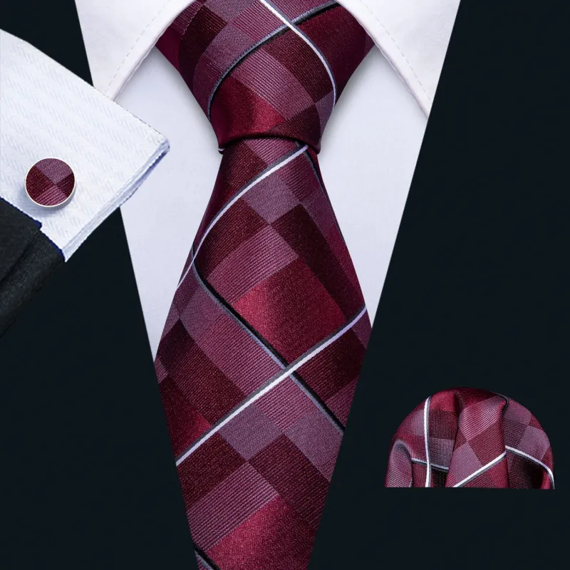 Thanks Deal Red Plaid Necktie Pocket Square Cufflinks Set sold by Ties2You