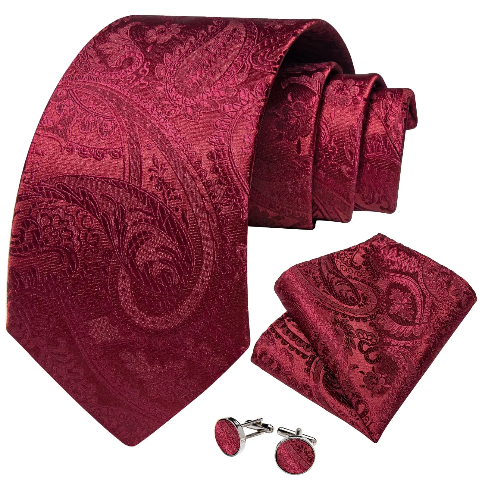 Thanks Deal Neck Tie Burgundy Paisley Silk Mens Dress Work Tie Handkerchief Cufflinks Set sold by Ties2You product image thumbnail 2