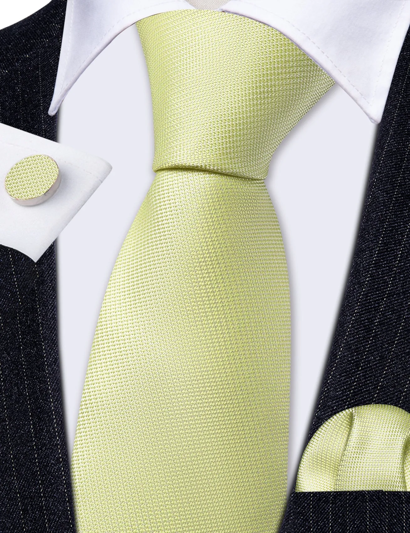 Thanks Deal Light Yellow Solid Silk Men's Necktie Handkerchief Cufflinks Set sold by Ties2You product image thumbnail 2