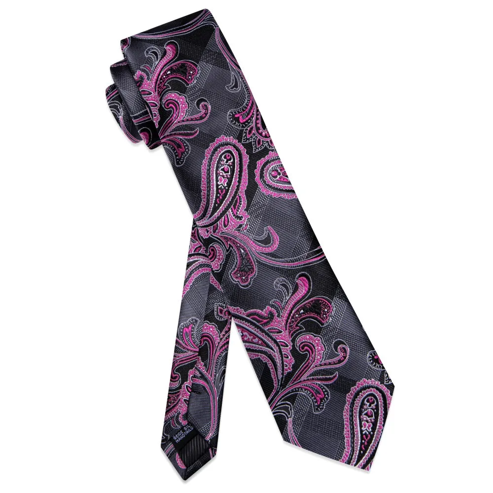 Ties2you Pink Paisley Necktie Grey Plaid Woven Dress Tie Pocket Square Cufflinks Set sold by Ties2You product image thumbnail 4
