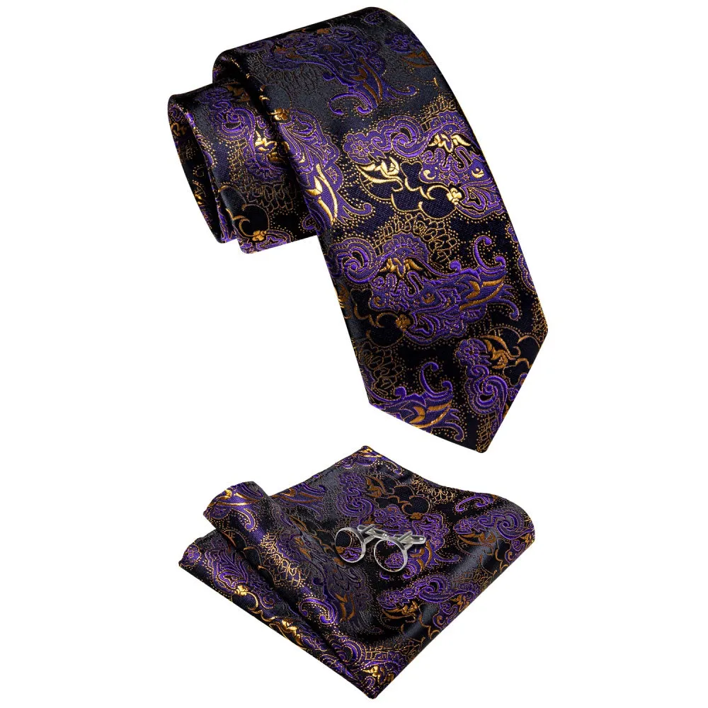 Ties2you Purple Floral Suit Tie Mens Wedding Silk Necktie Hanky Cufflinks Set sold by Ties2You product image thumbnail 4