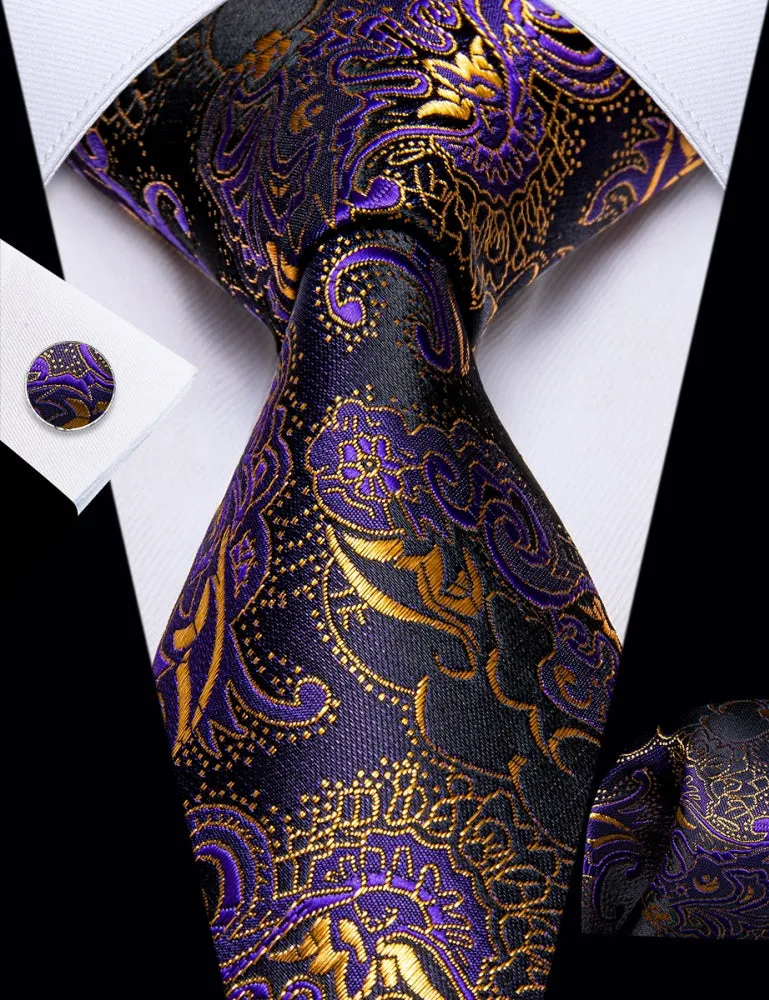 Ties2you Purple Floral Suit Tie Mens Wedding Silk Necktie Hanky Cufflinks Set sold by Ties2You product image thumbnail 3