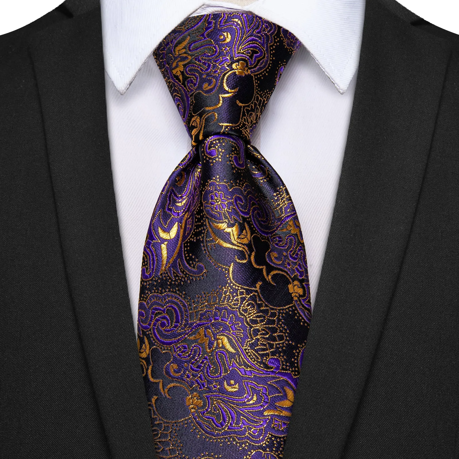 Ties2you Purple Floral Suit Tie Mens Wedding Silk Necktie Hanky Cufflinks Set sold by Ties2You product image thumbnail 2