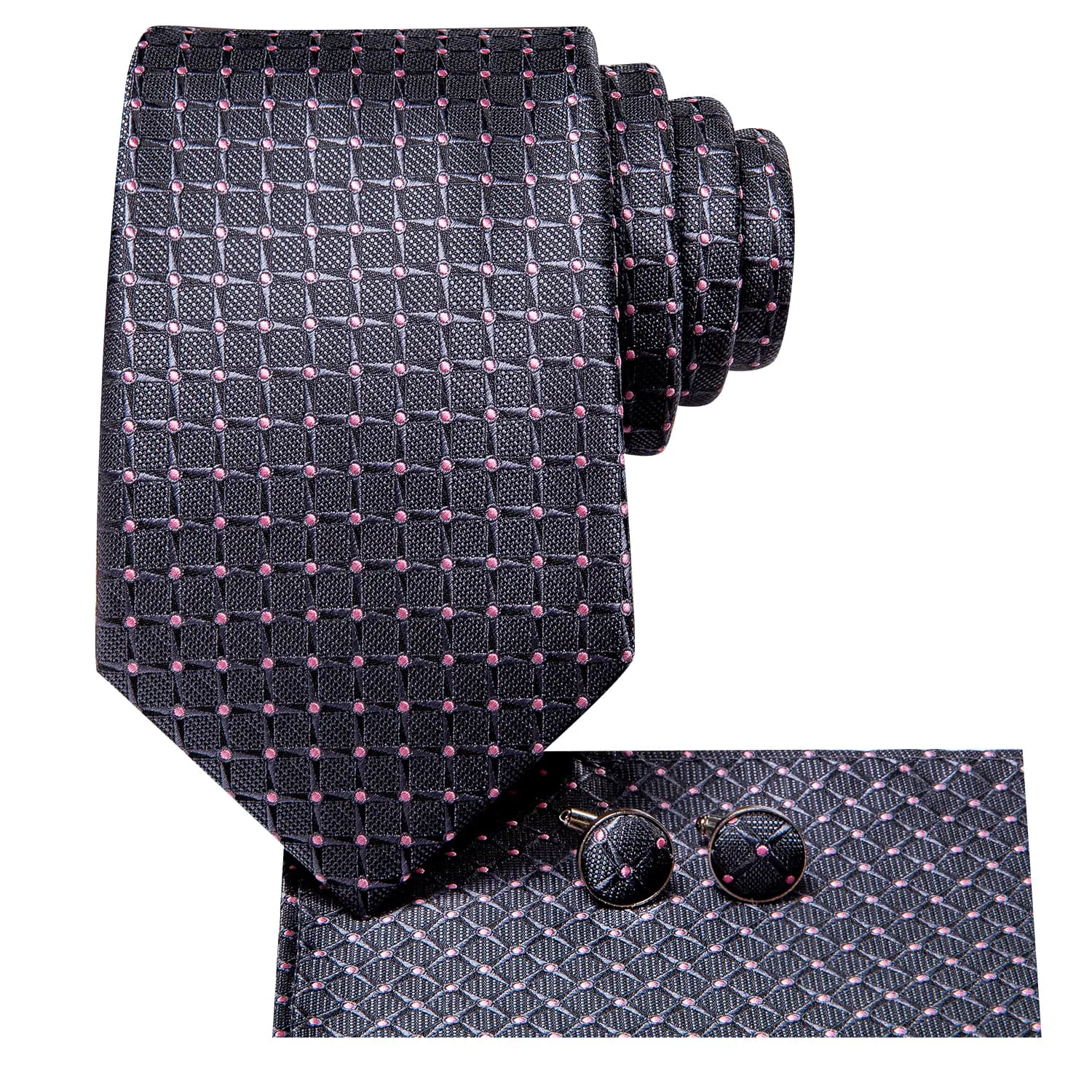 Ties2you Extra Long Tie Grey Pink Plaid 70 Inches Silk Mens Dress Work Tie Set sold by Ties2You product image thumbnail 3