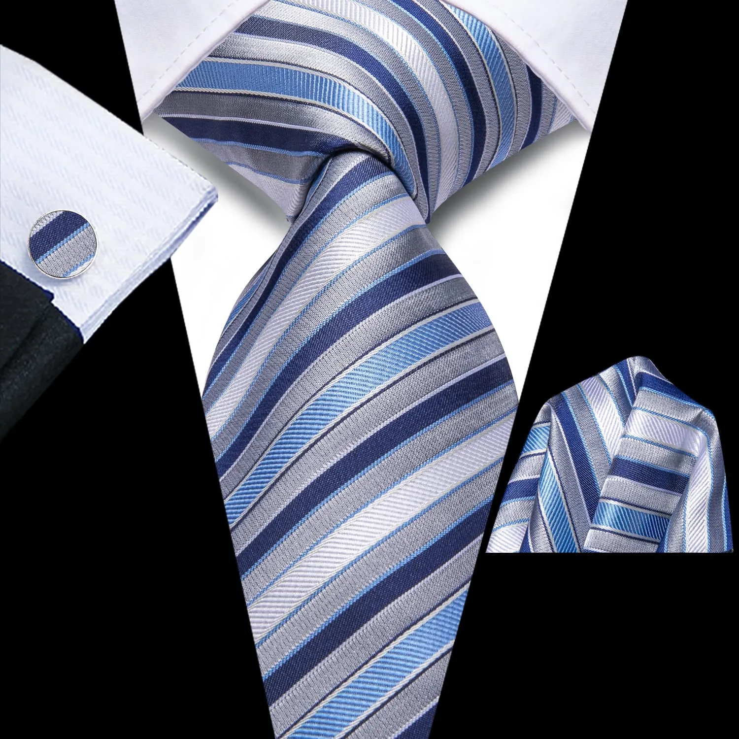 Ties2you Extra Long Tie Blue Grey Striped 70 Inches Silk Mens Dress Tie Set for Formal sold by Ties2You