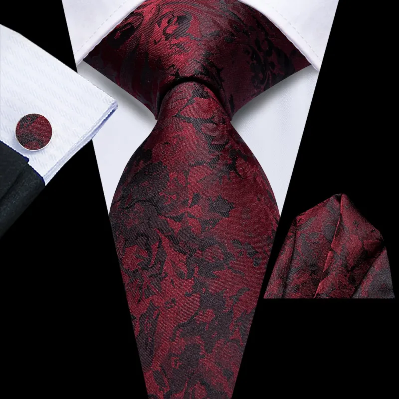 Ties2you Extra Long Tie Dark Red Floral 70 Inches Silk Mens Dress Tie Set for Wedding sold by Ties2You