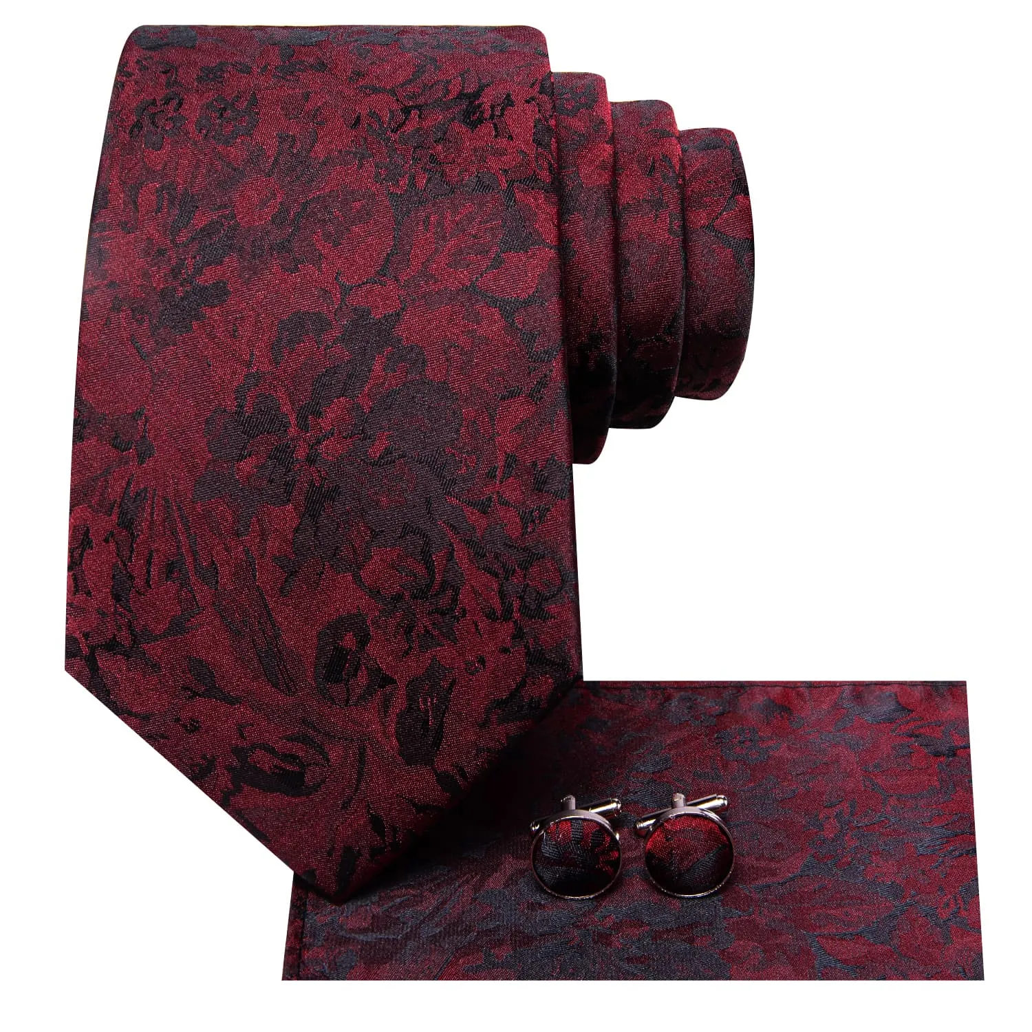 Ties2you Extra Long Tie Dark Red Floral 70 Inches Silk Mens Dress Tie Set for Wedding sold by Ties2You product image thumbnail 3