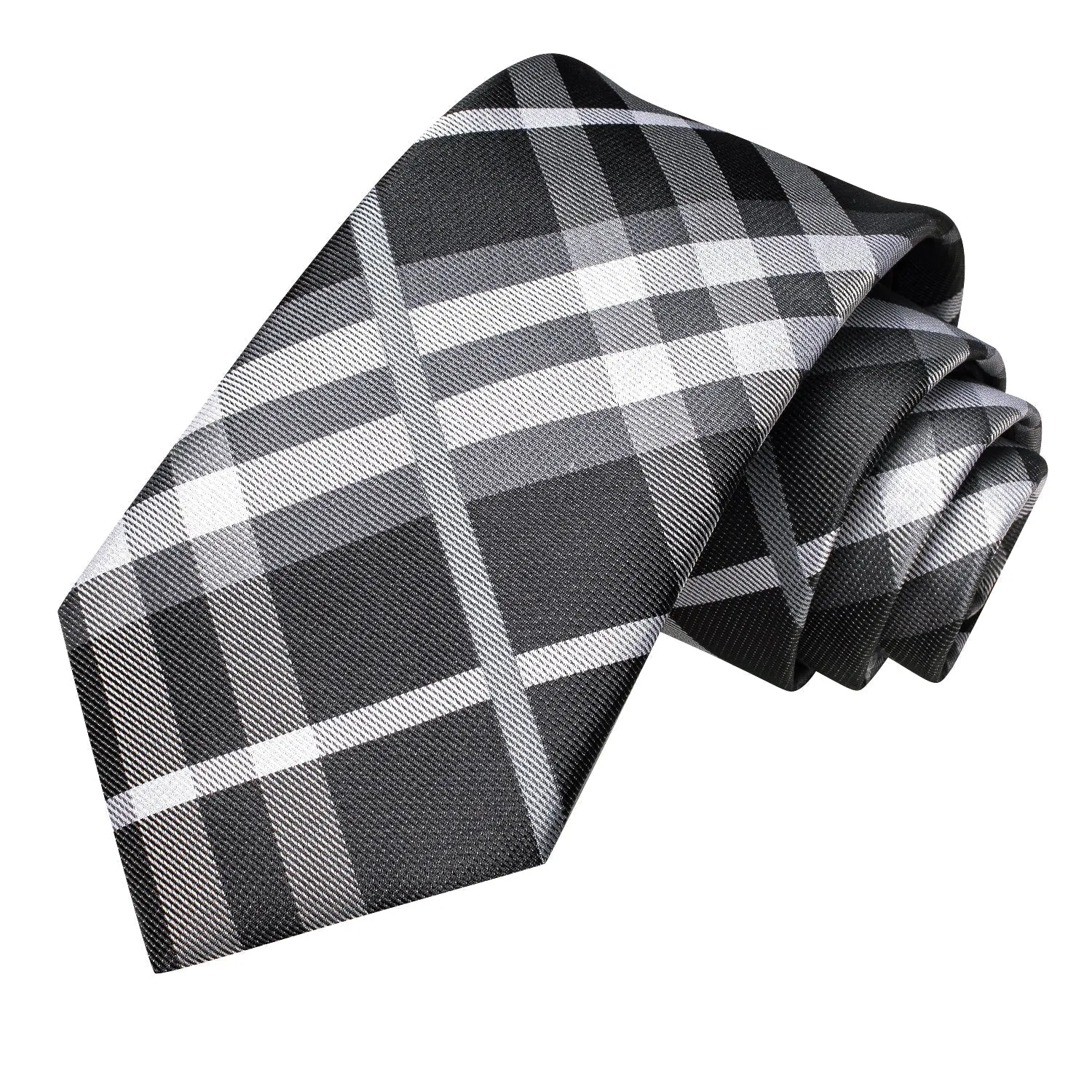 Black Grey White Plaid Men's 70 Inches Extra Length Tie Handkerchief Cufflinks Set sold by Ties2You product image thumbnail 4