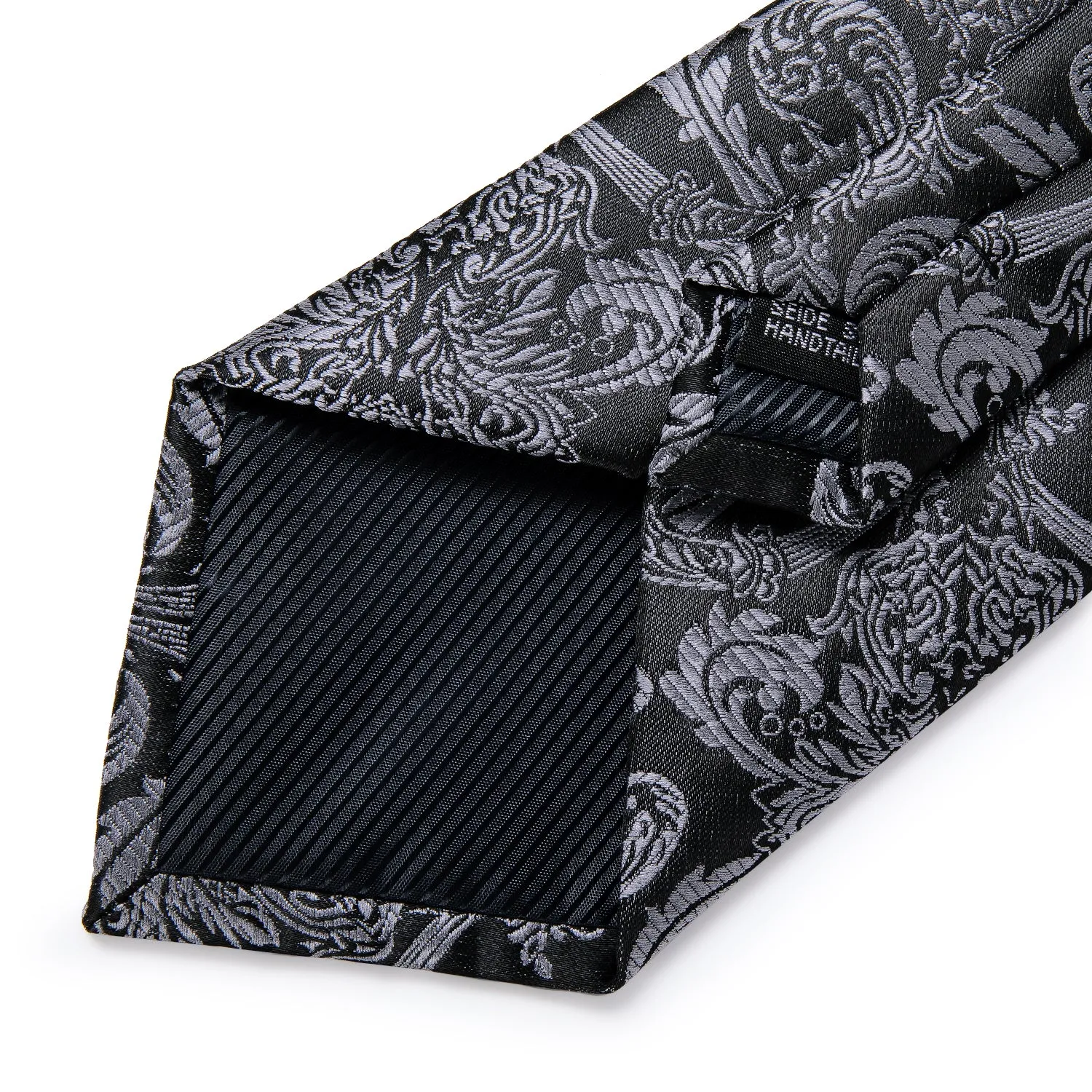 Ties2you Silk Tie Black Grey Floral Tie Pocket Square Cufflinks Set Beautiful sold by Ties2You product image thumbnail 5