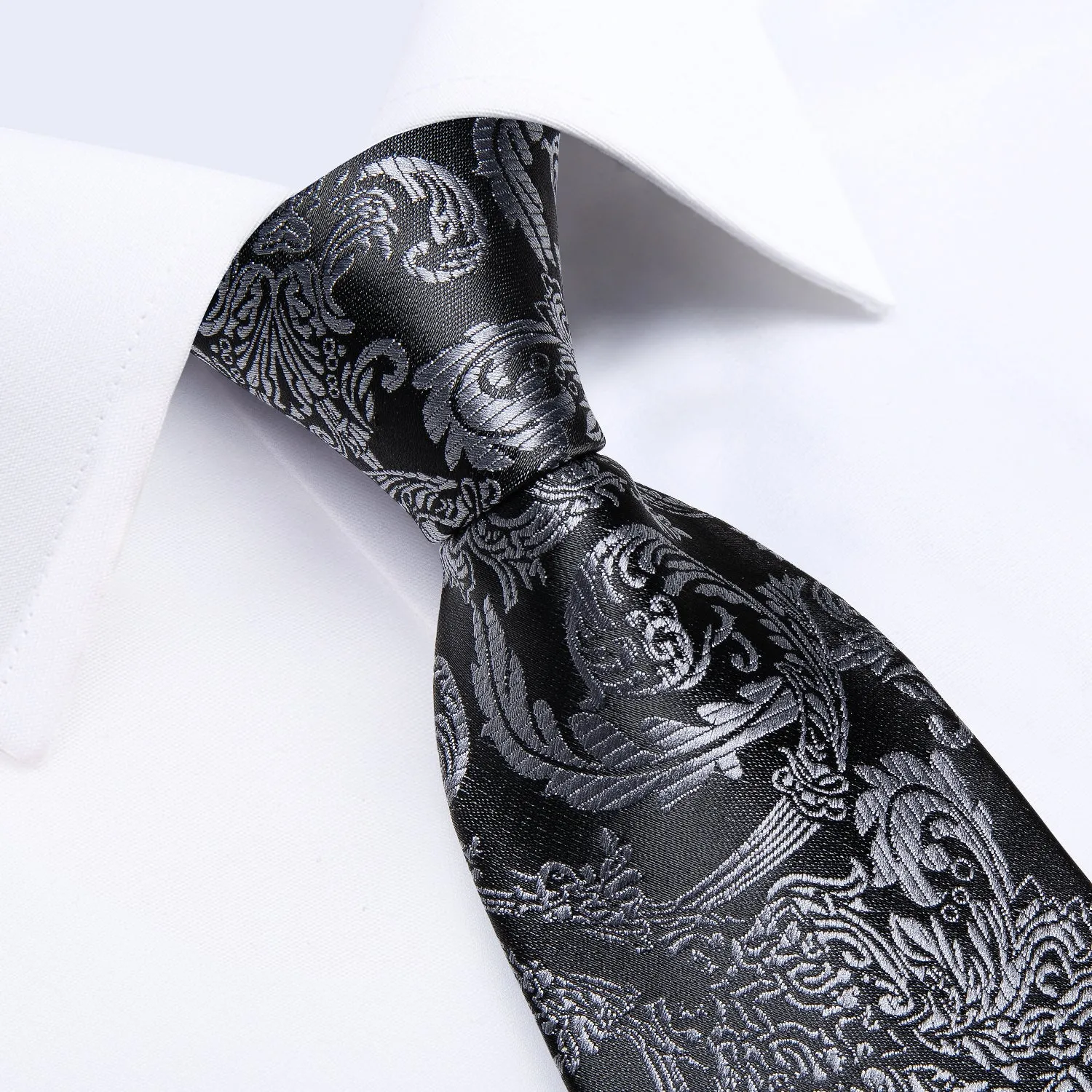 Ties2you Silk Tie Black Grey Floral Tie Pocket Square Cufflinks Set Beautiful sold by Ties2You product image thumbnail 3