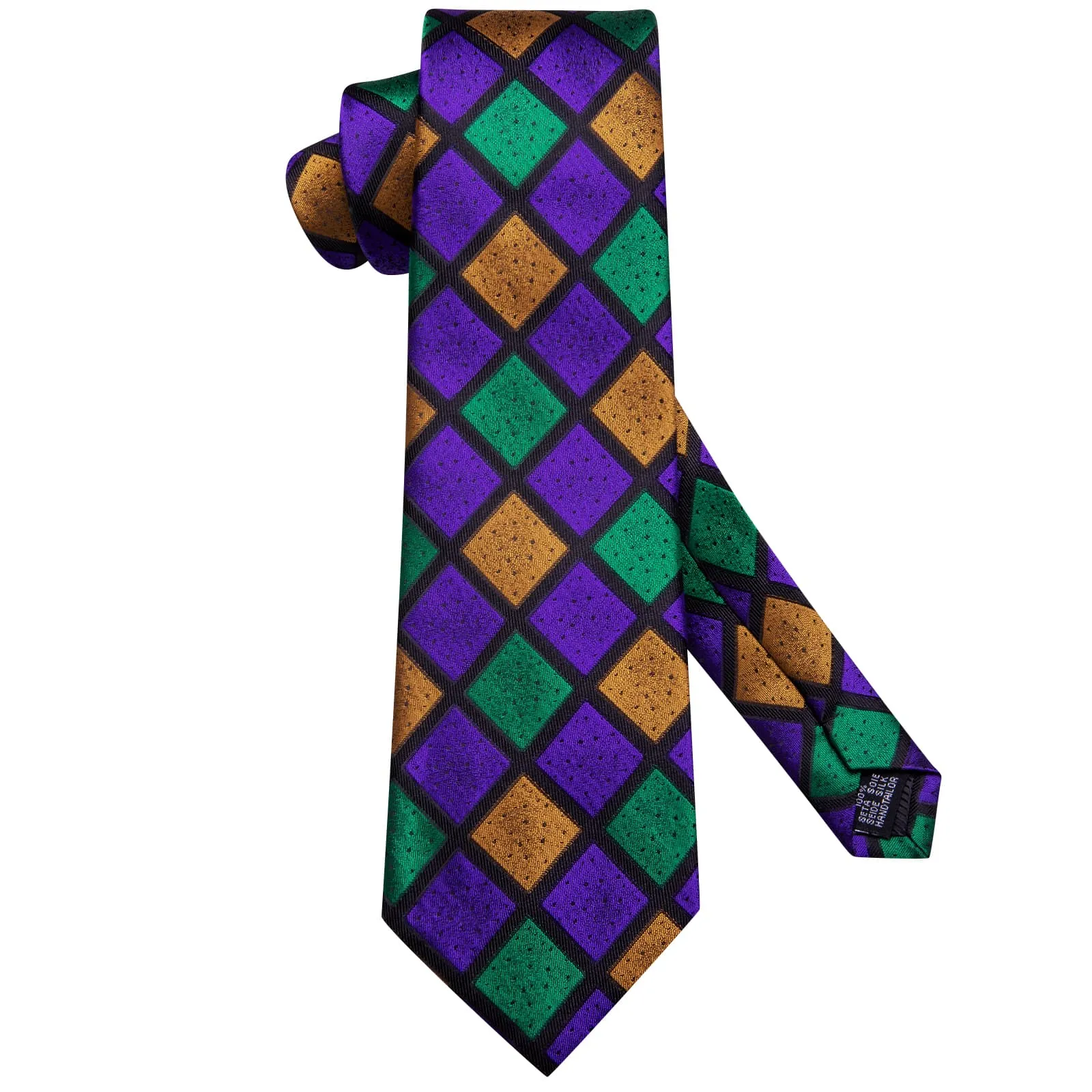 Ties2you Plaid Silk Tie Purple Green Gold Mens Formal Business Tie Hanky Cufflinks Set sold by Ties2You product image thumbnail 4